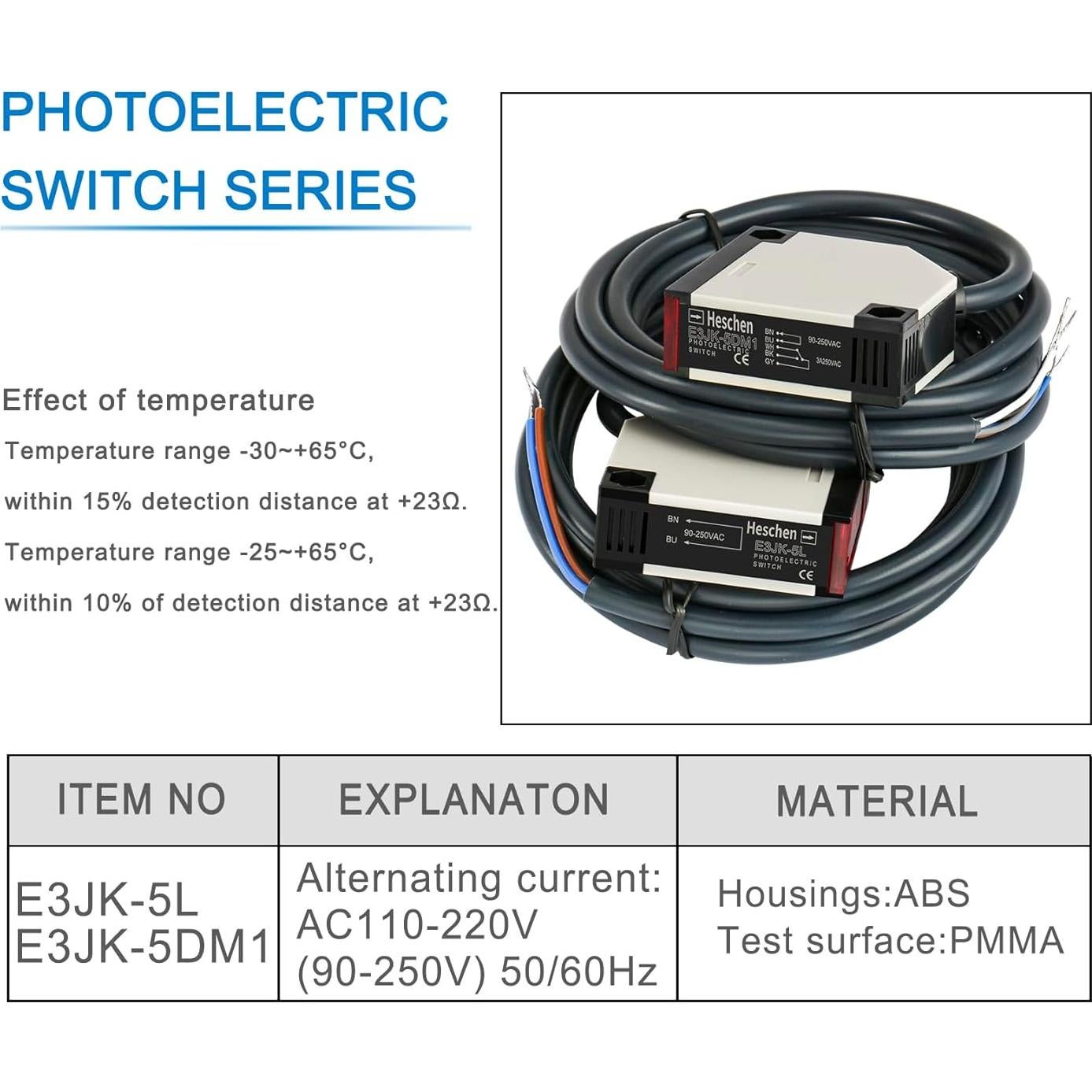 Sensor Fotoeléctrico E3JK-5DM1-5L Heschen 90-250V 5m