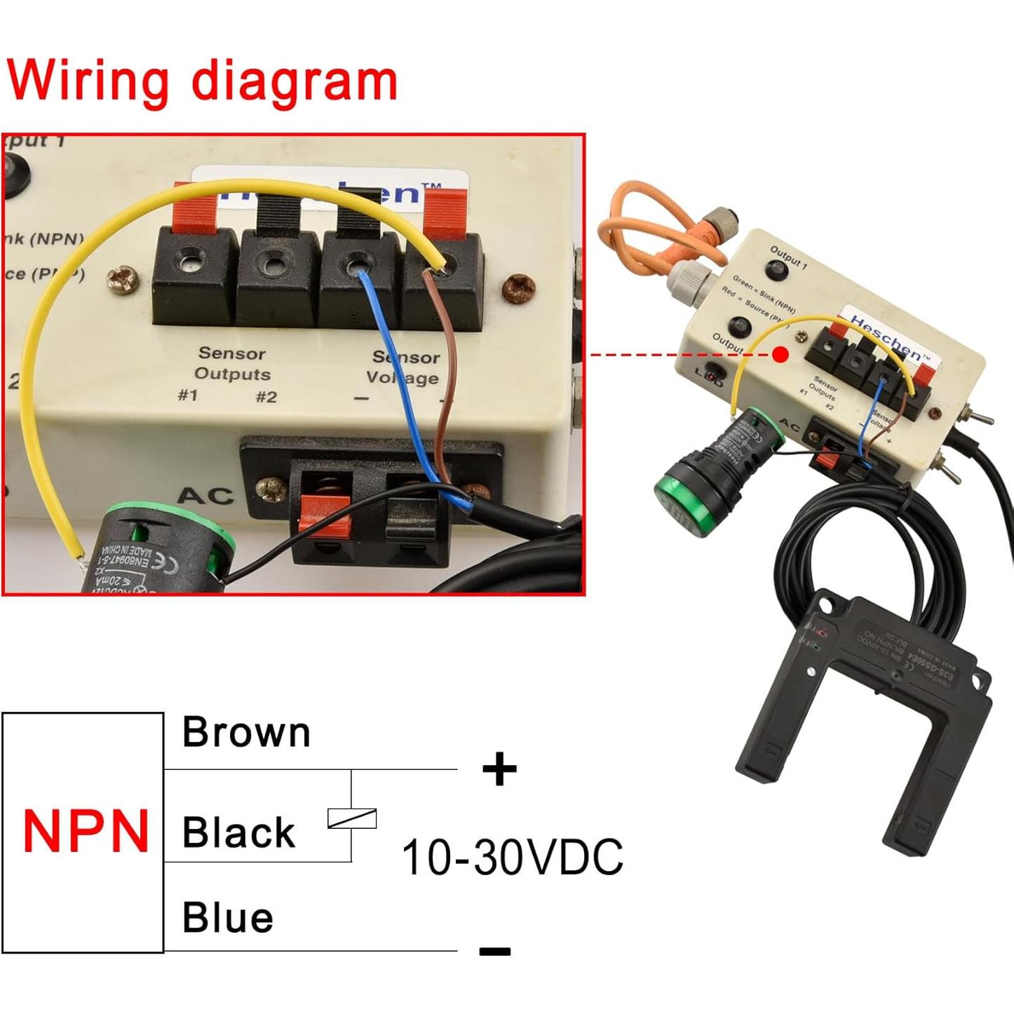 Sensor Fotoeléctrico Heschen E3S-GS50E4 NPN 10-30V Tipo Difuso 50mm