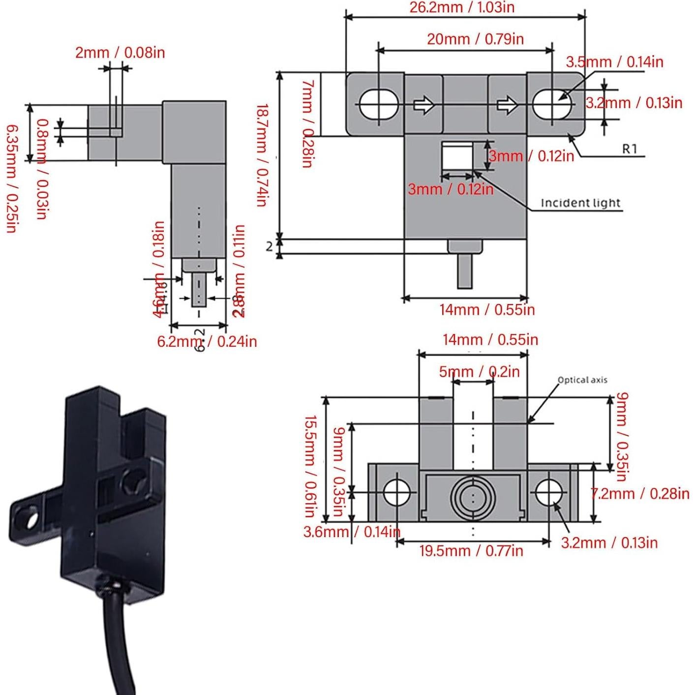 5 Sensores Fotoeléctricos NPN WALFRONT DC 5-24V Ranura U