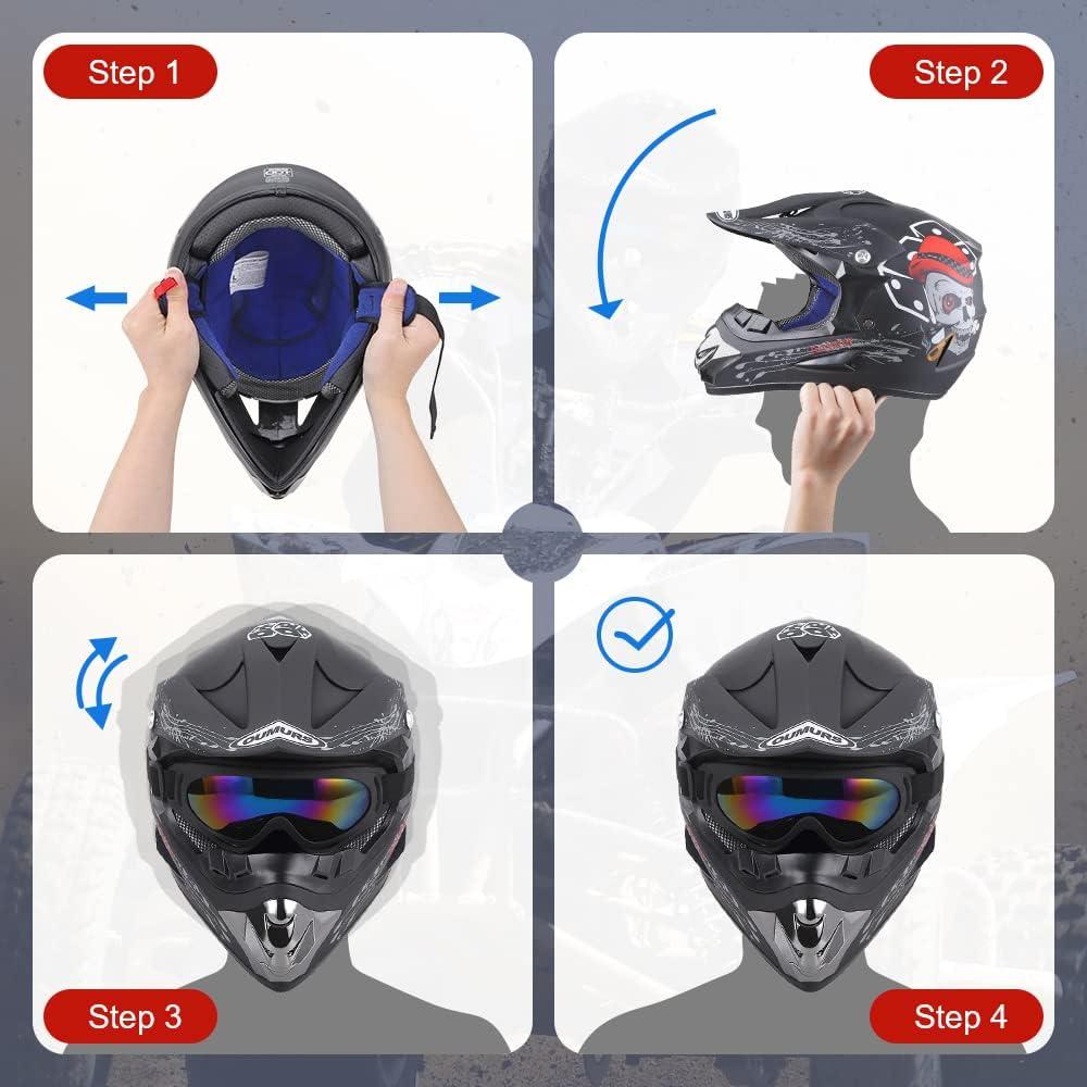 Casco de Motocross OUMURS D001TY02811ZB con Gafas y Guantes