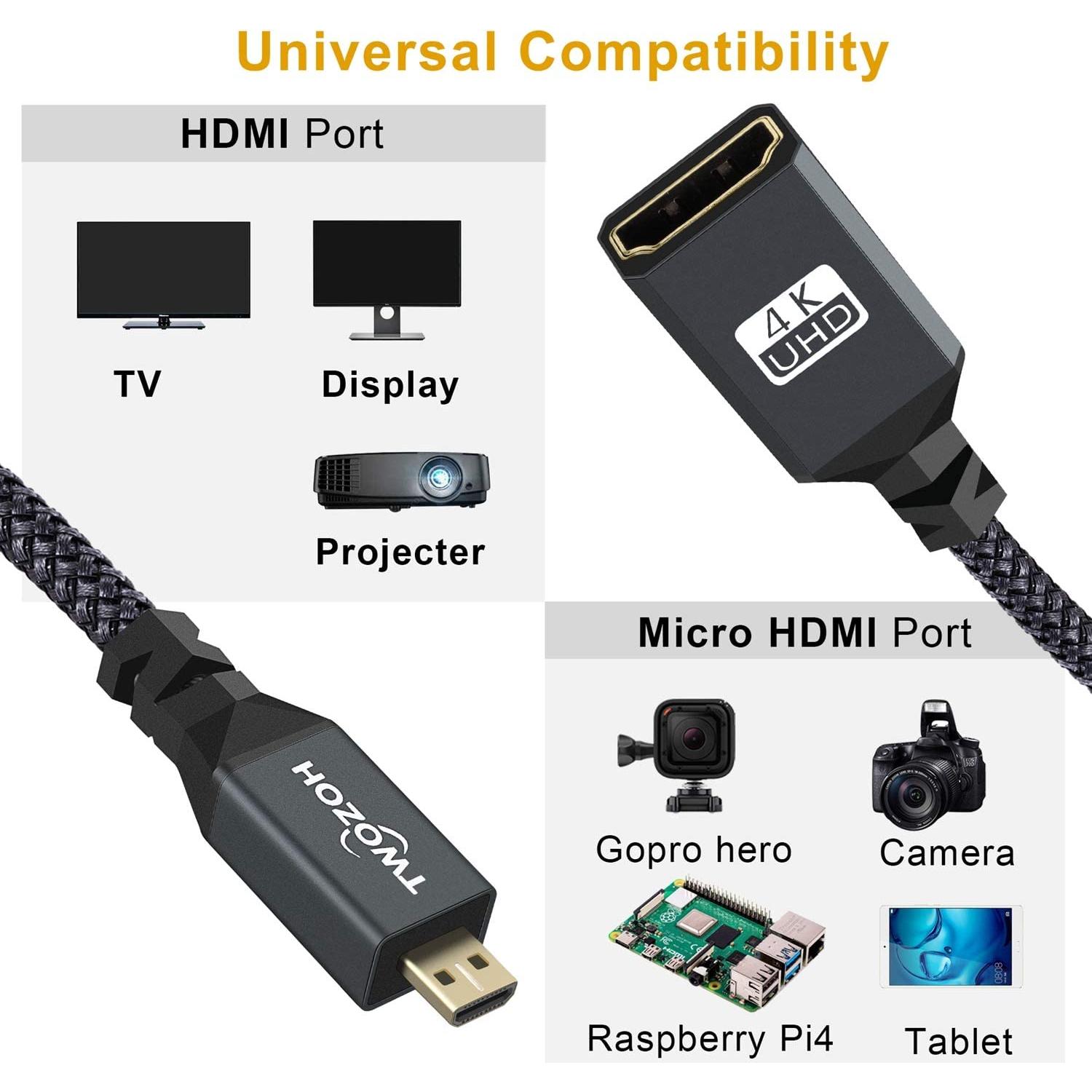 Adaptador Micro HDMI a HDMI Twozoh 2 Pack 4K 60Hz