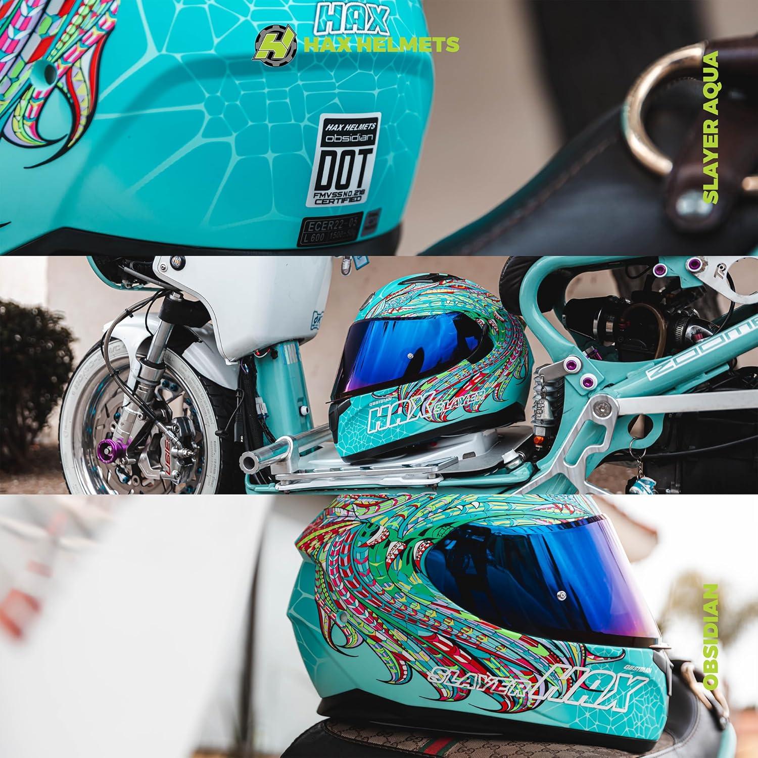 Casco Integral HAX Obsidian Doble Visera Turquesa XXL