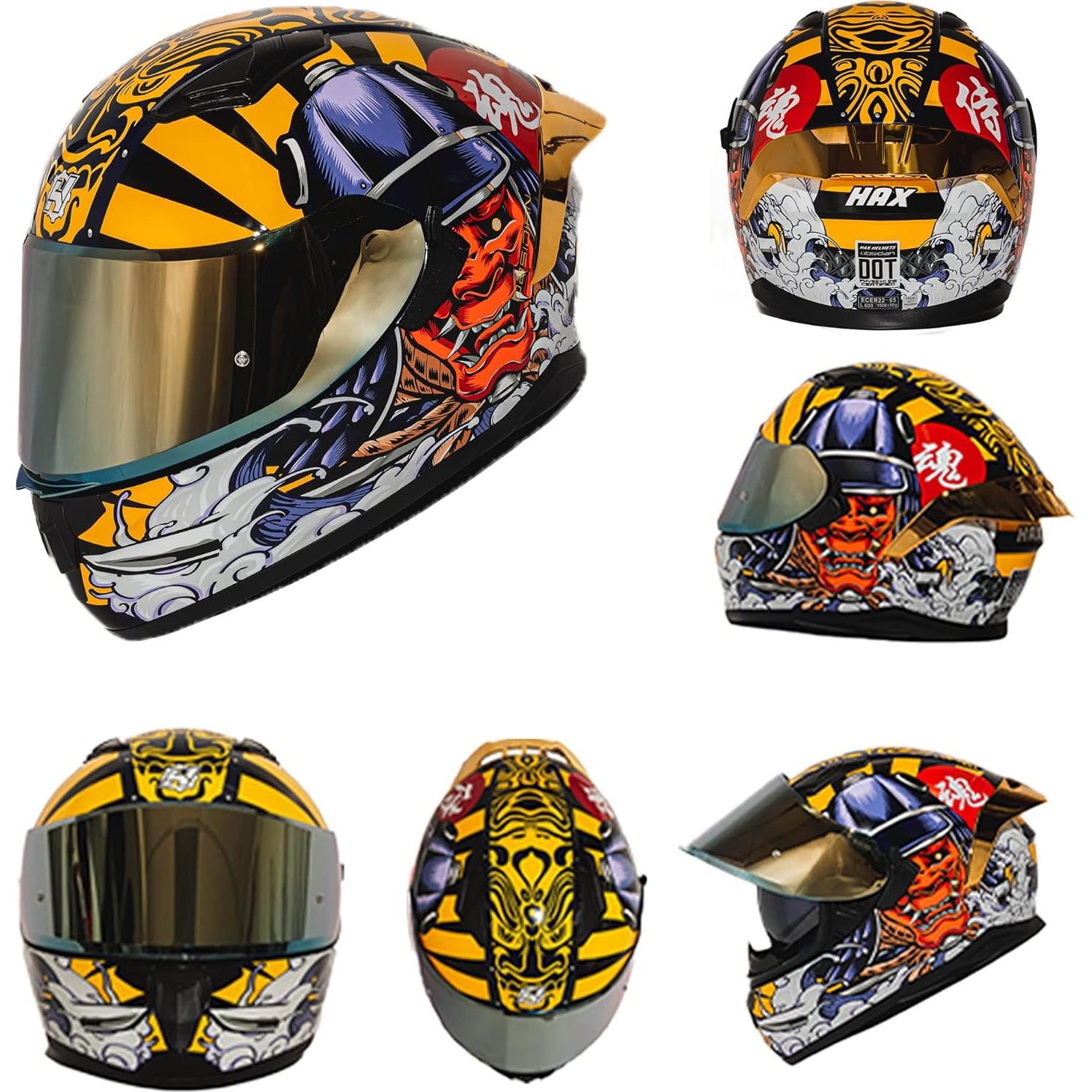 Casco Integral HAX Obsidian Doble Visera Samurai Gold XXL