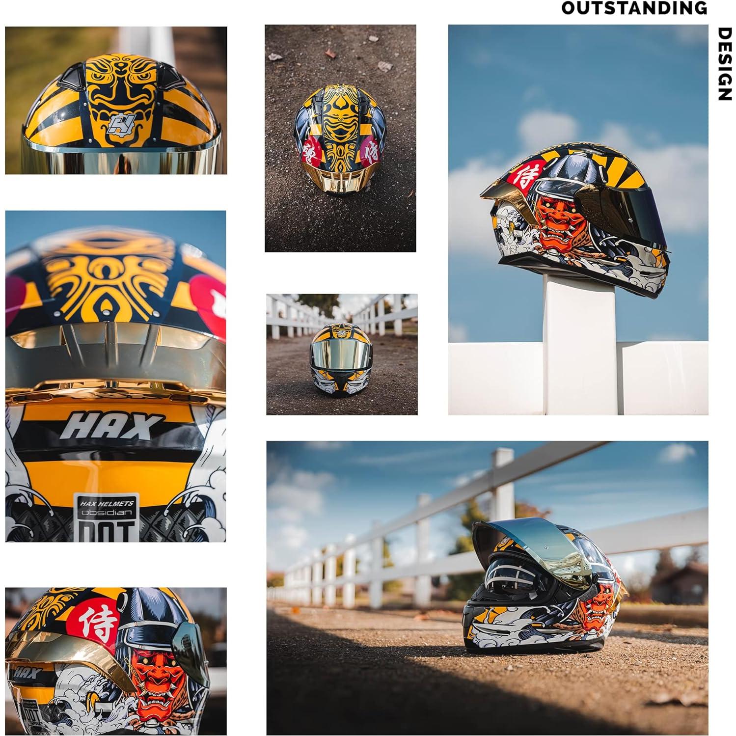 Casco Integral HAX Obsidian Doble Visera Samurai Gold XXL