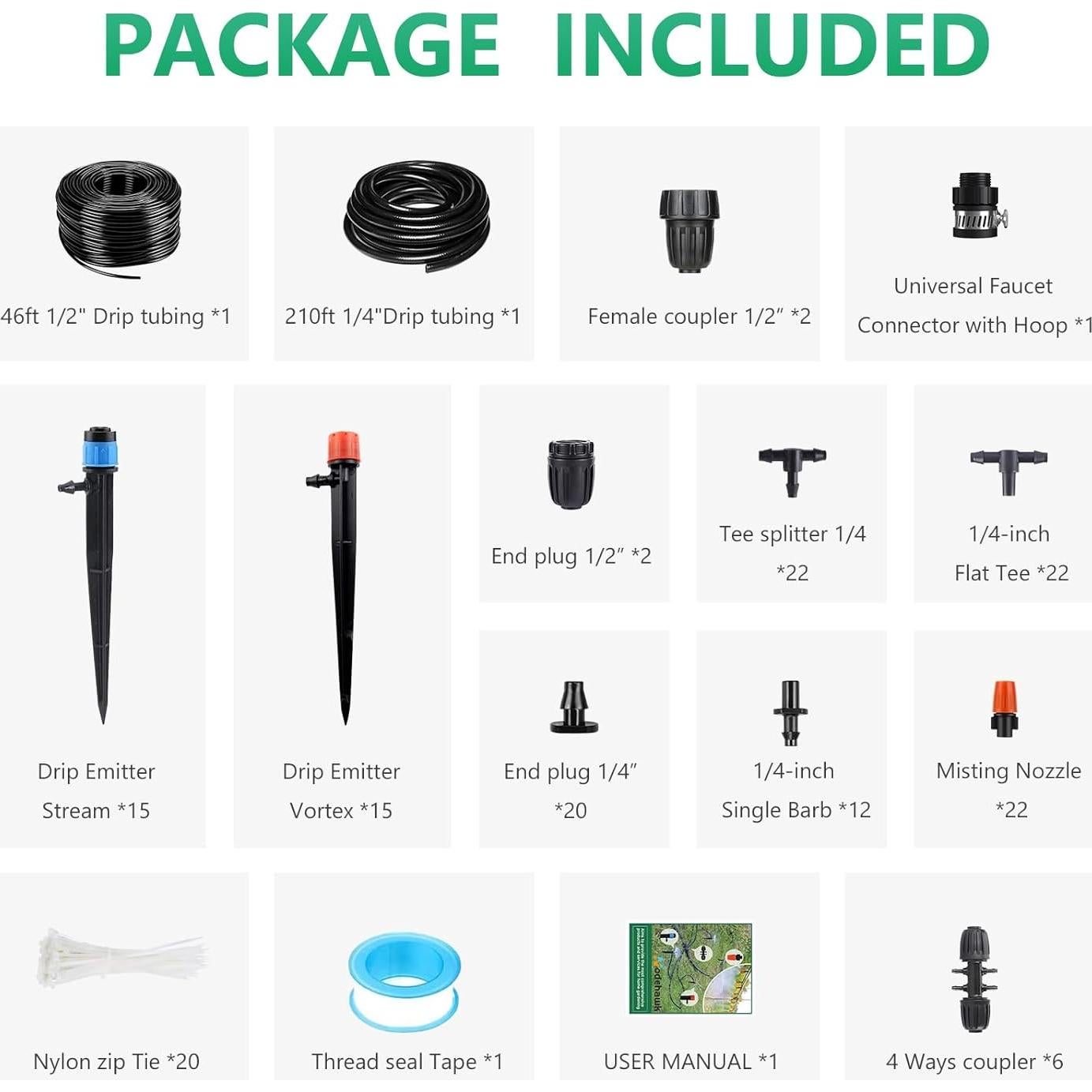 Kit de Riego por Goteo Szxc 64m 163 Piezas Jardín