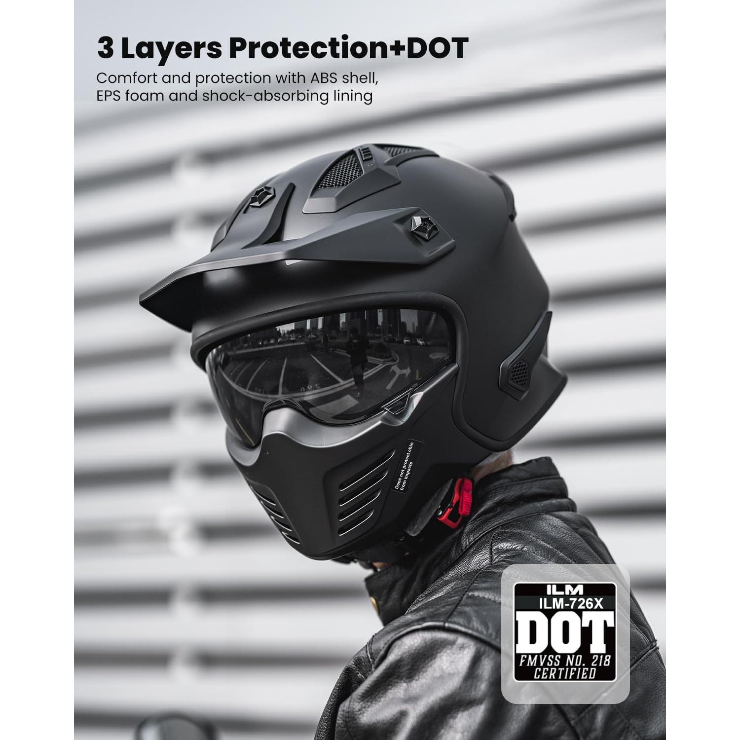 Casco Abierto ILM 726X Negro Mate XL para Motocicleta