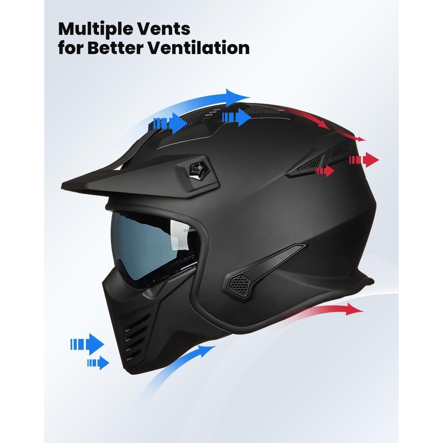 Casco Abierto ILM 726X Negro Mate XL para Motocicleta
