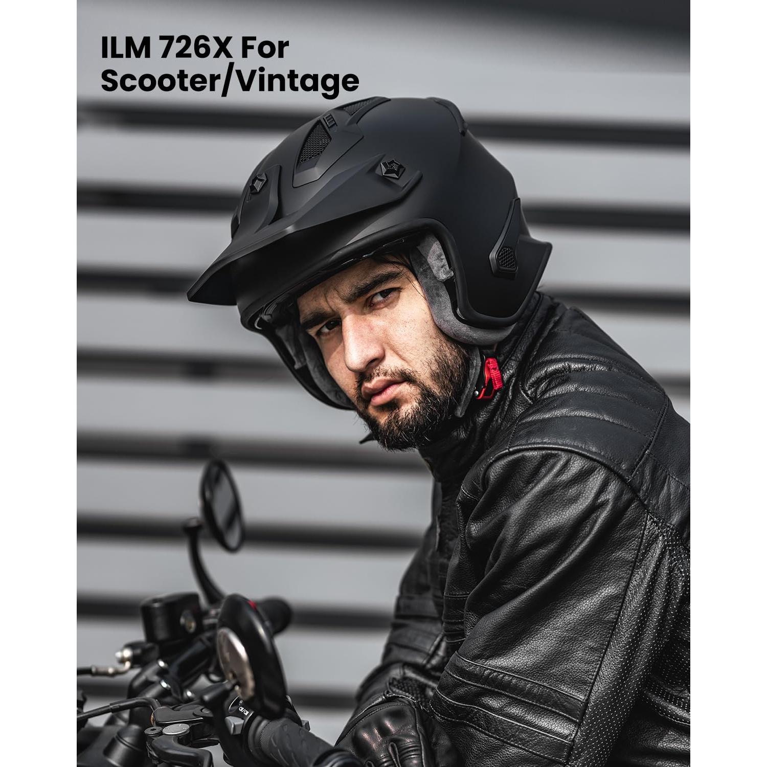 Casco Abierto ILM 726X Negro Mate XL para Motocicleta