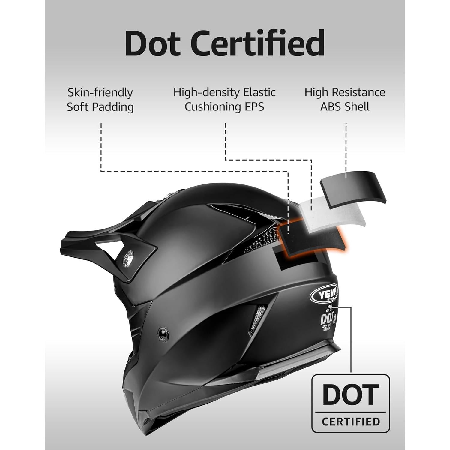 Casco YEMA YM-915 para Motocicleta Negro Mate 1.27 kg