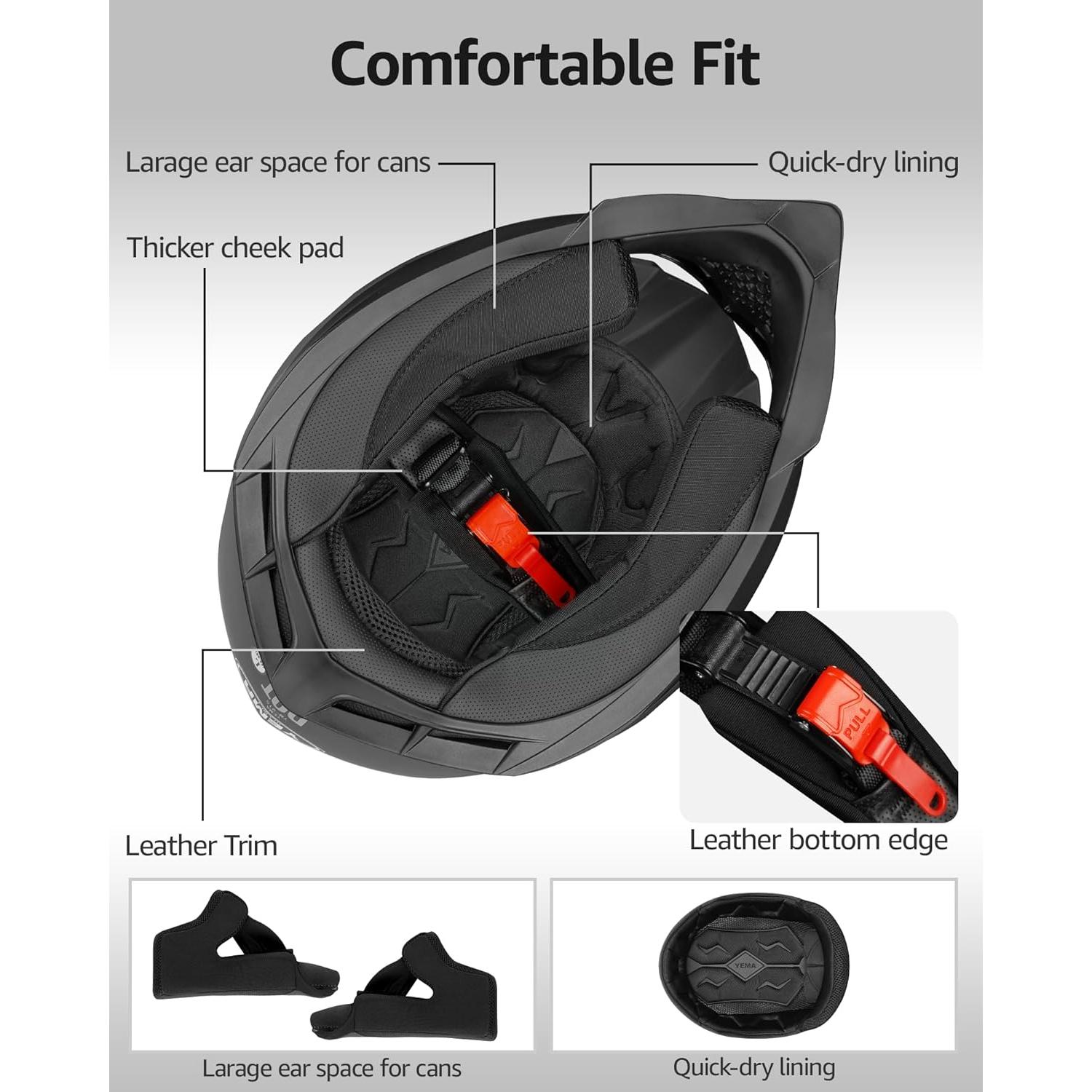 Casco YEMA YM-915 para Motocicleta Negro Mate 1.27 kg