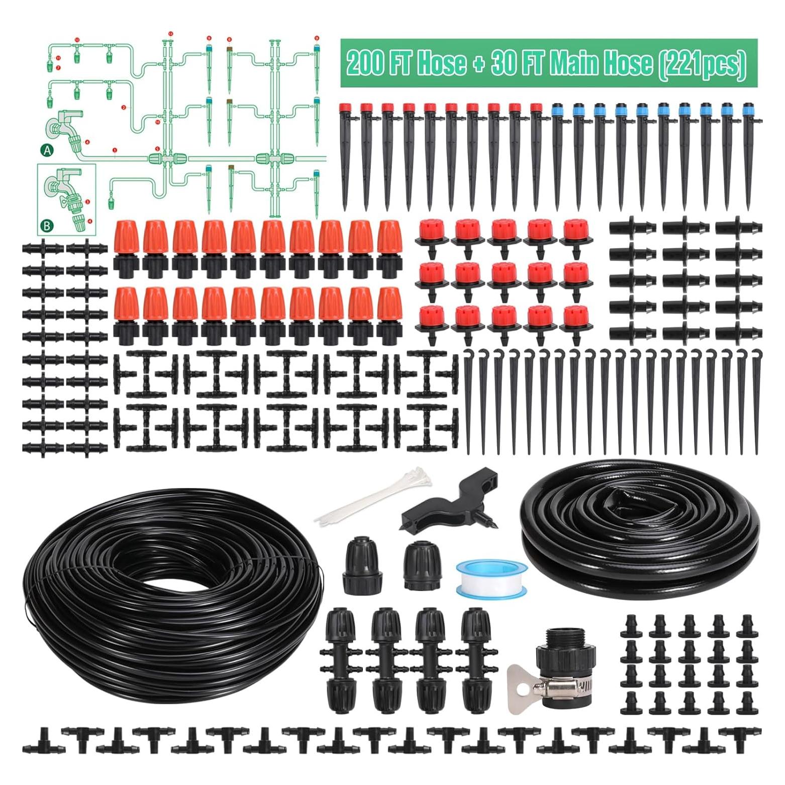 Kit de riego por goteo ASPULU 70 m 221 piezas con nebulización