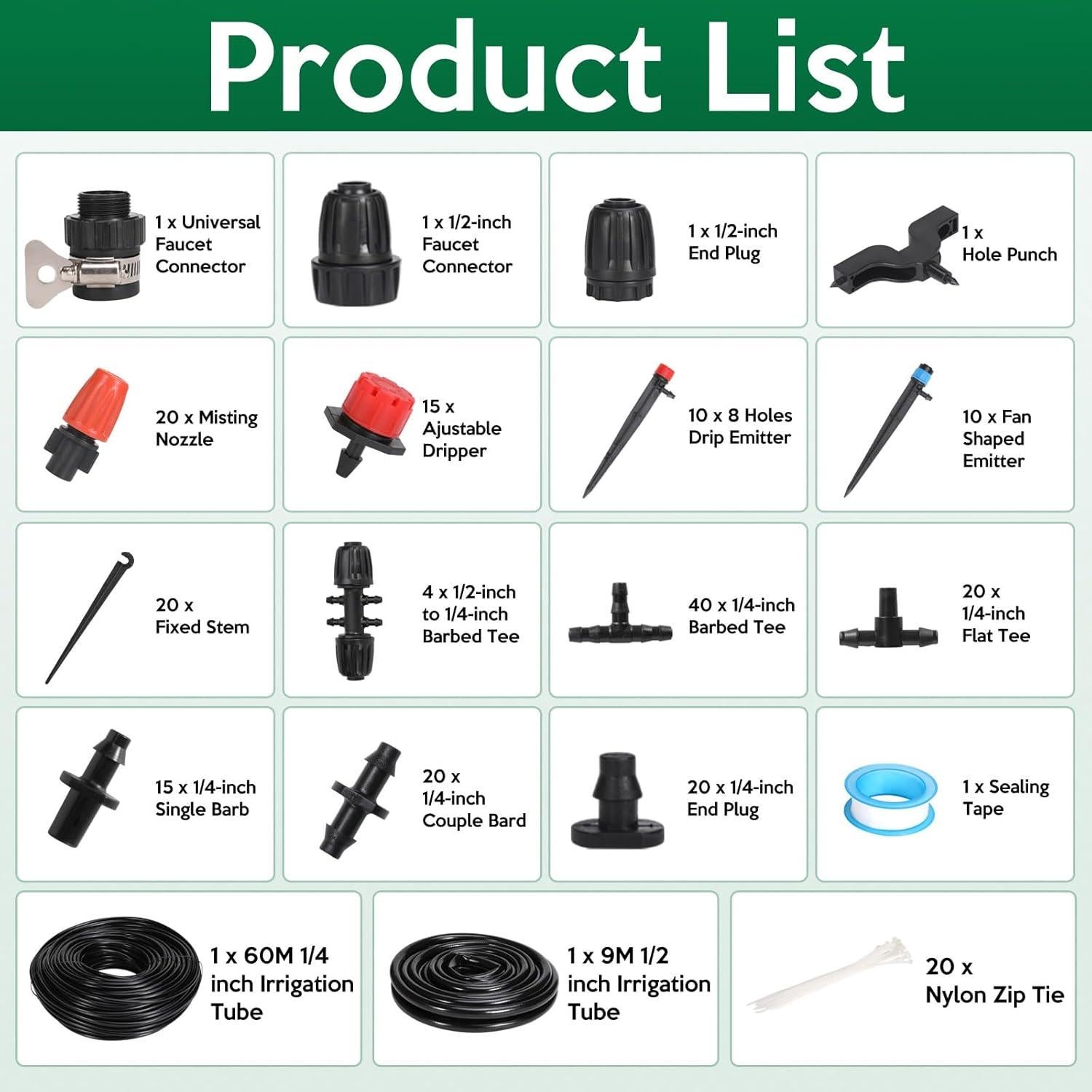 Kit de riego por goteo ASPULU 70 m 221 piezas con nebulización