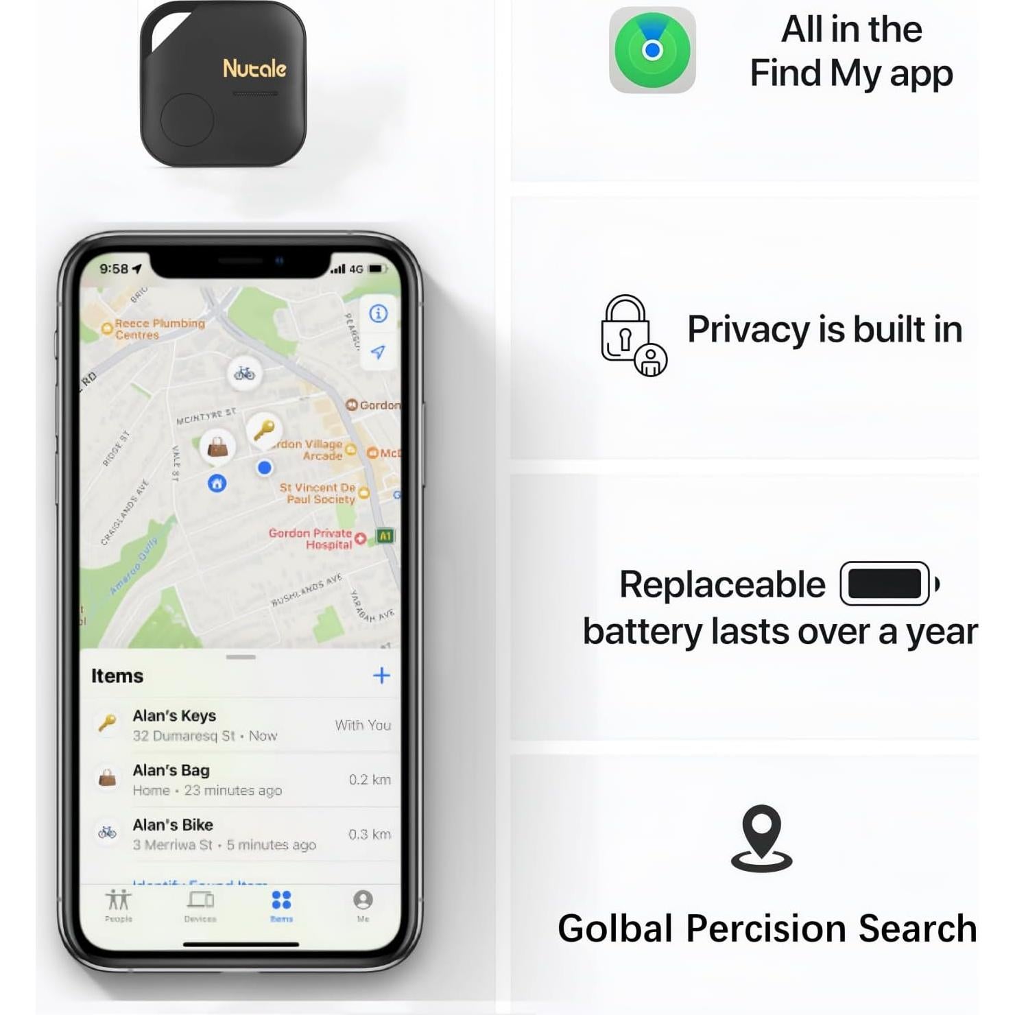 Localizador de Llaves Nutale AirPro Bluetooth iOS Negro