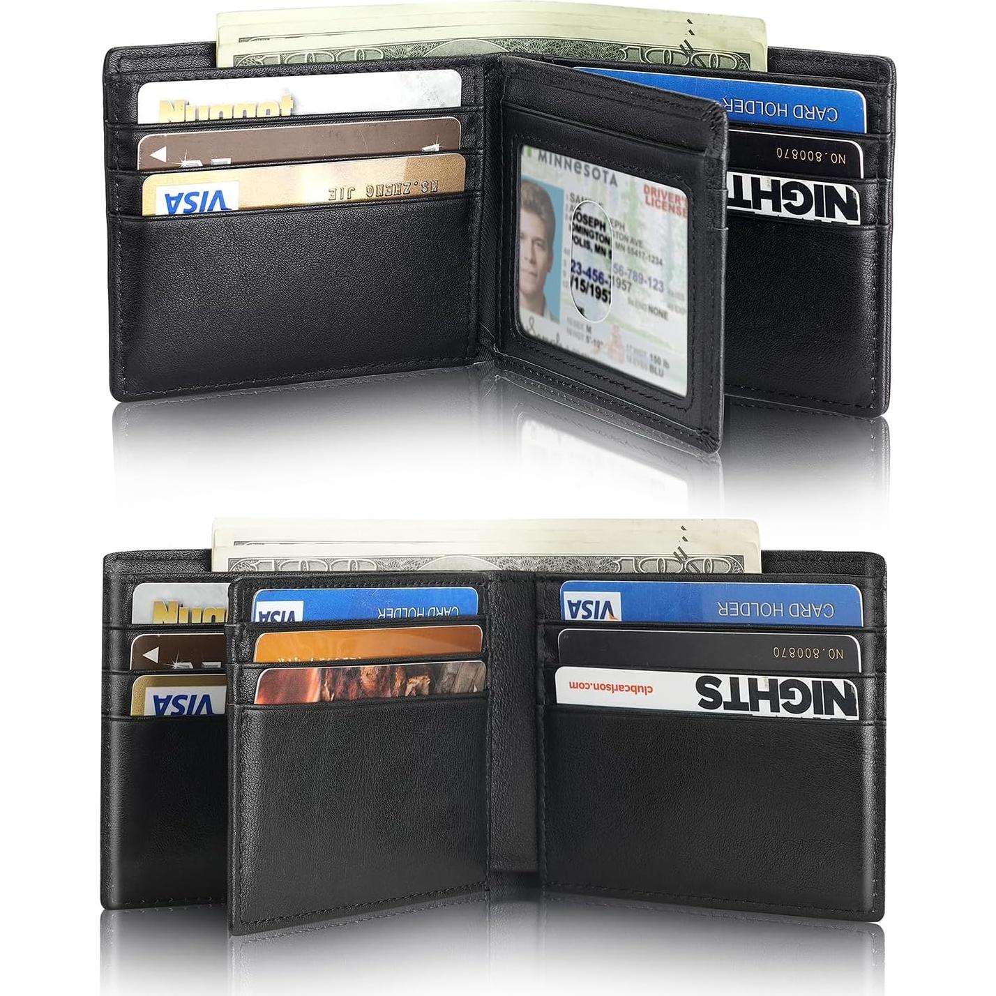 Billetera de cuero bifold para hombres con soporte AirTag y bloqueo RFID