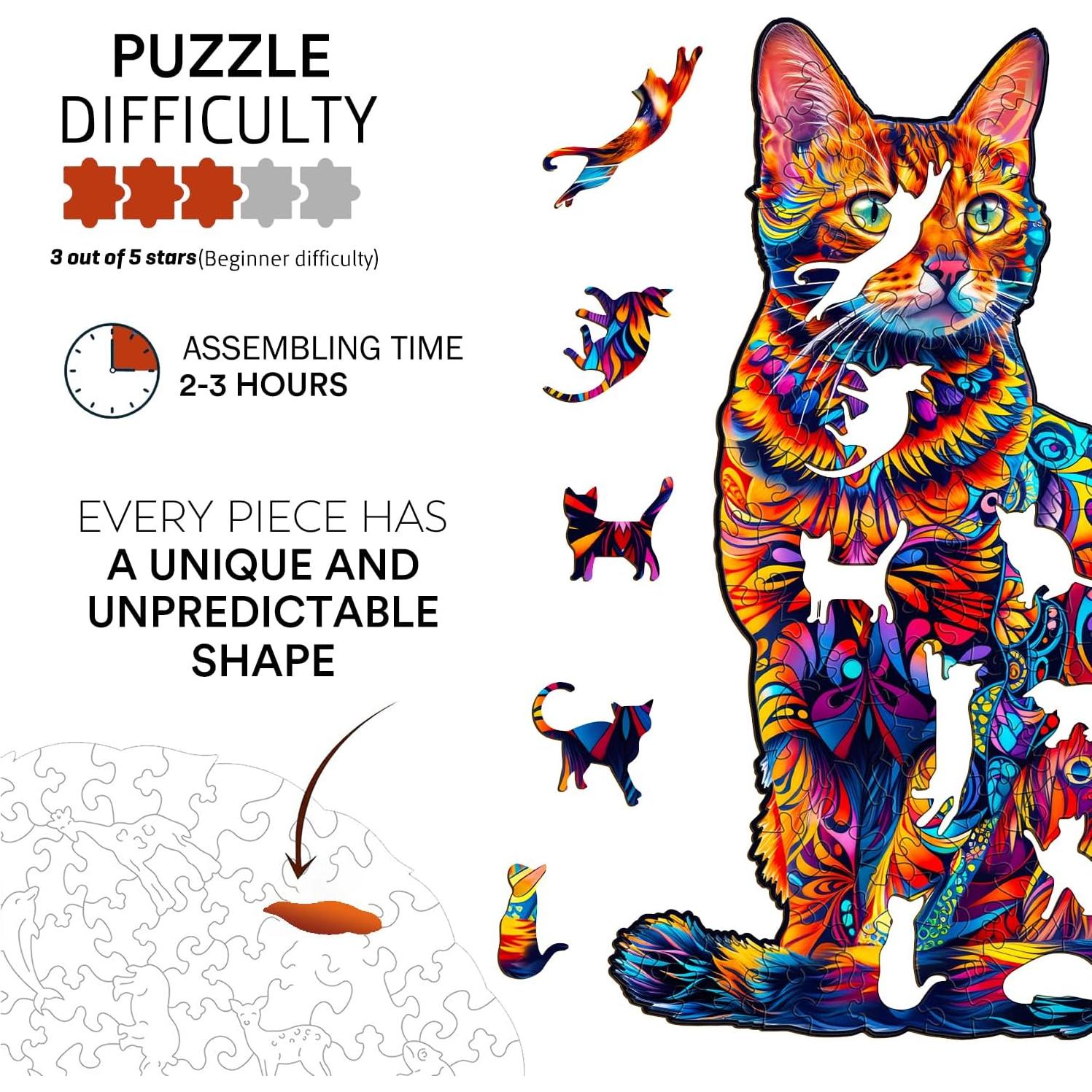 Rompecabezas de Madera Jigfoxy Gato 75 Piezas 14.5x21.3cm