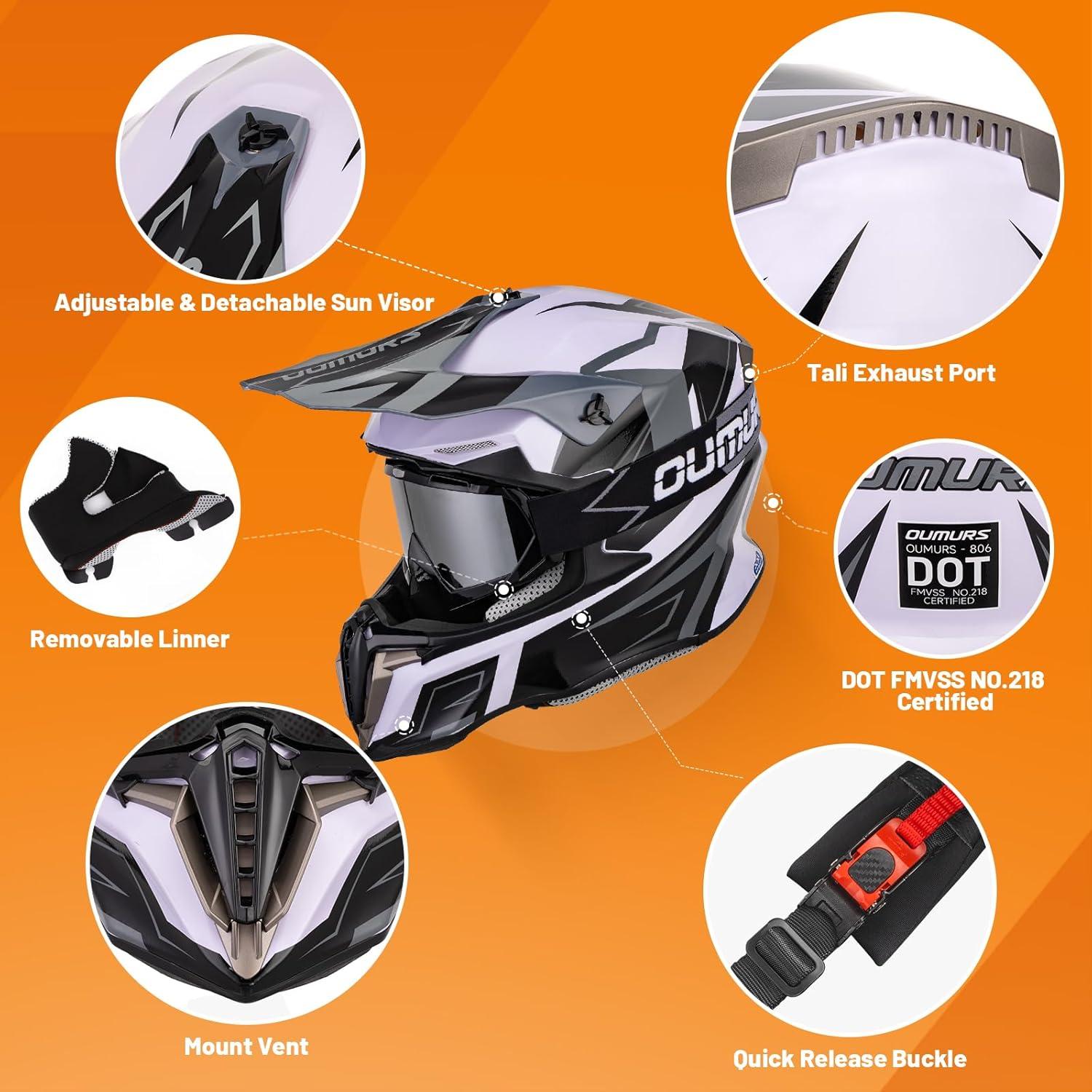 Casco OUMURS HD-806 ATV Adulto con Guantes y Gafas