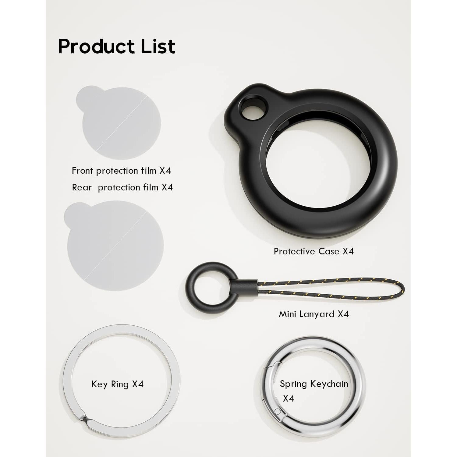 Paquete de 4 fundas protectoras para AirTag Eralierk - Negro