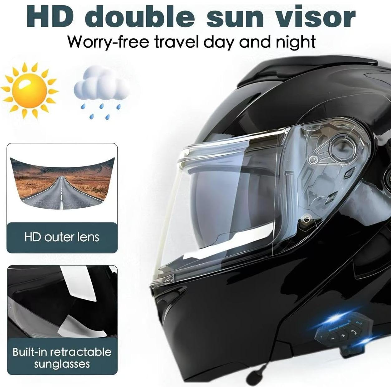 Casco Modular Bluetooth Qngjizhue Mediano Negro Claro