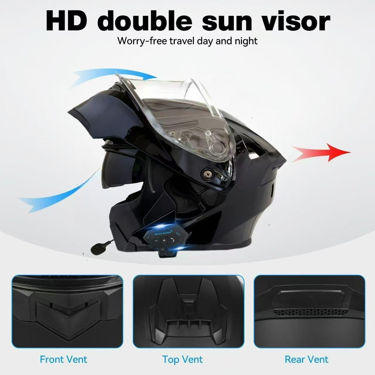 Casco Modular Bluetooth Qngjizhue Mediano Negro Claro