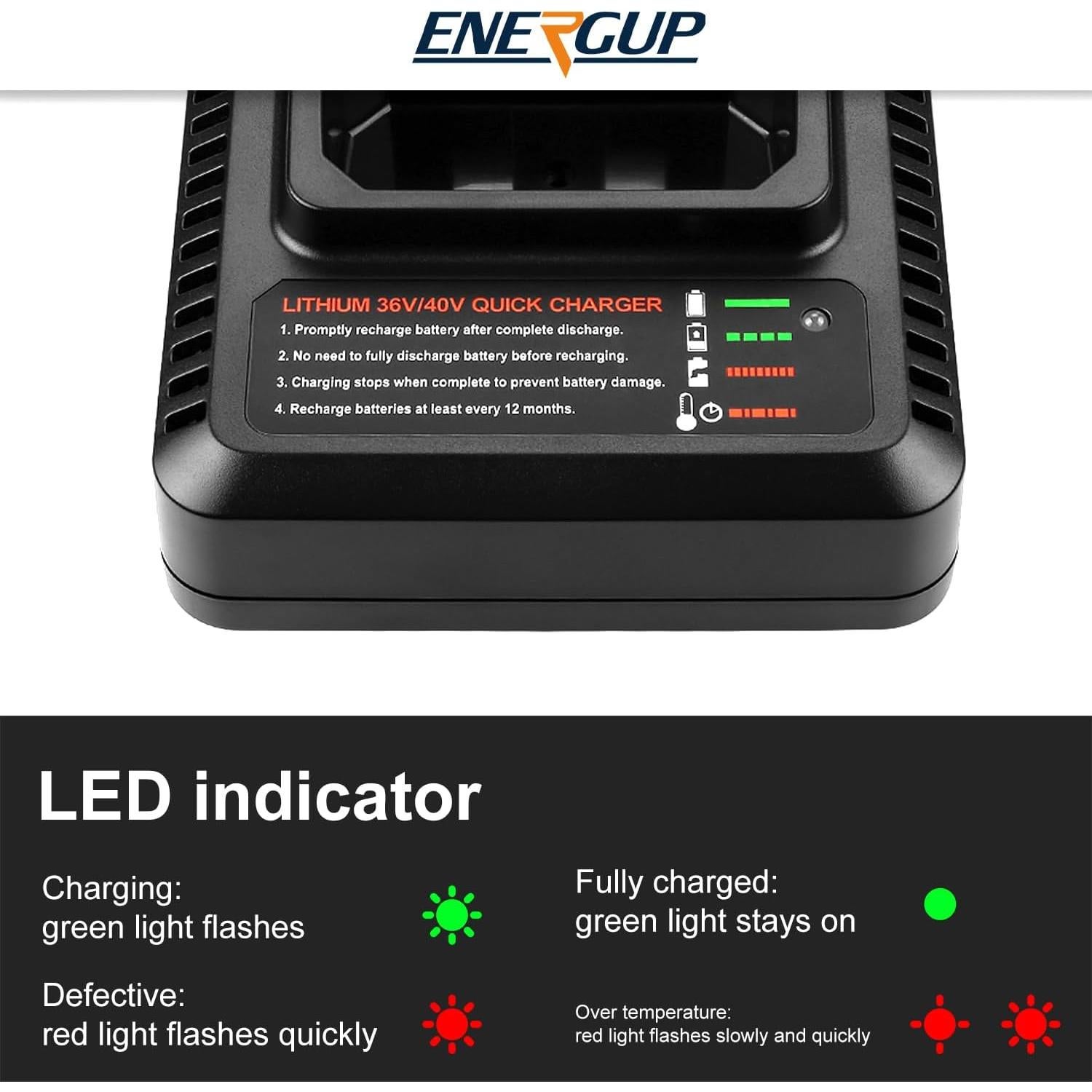 Cargador Rápido Energup LCS36 40V para Batería Black & Decker