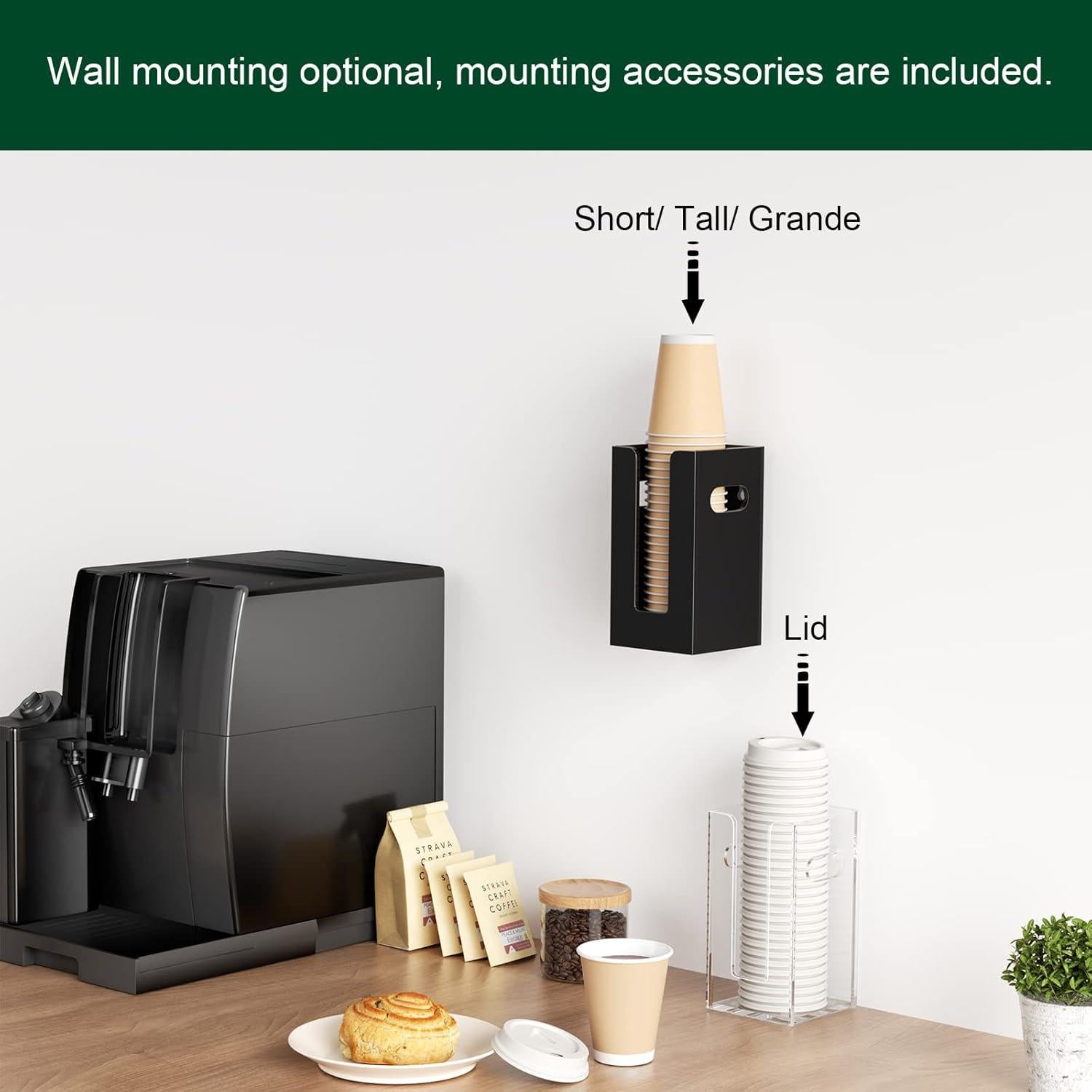 Dispensador de Tazas Desechables Bosscasa Negro 1 Compartimento