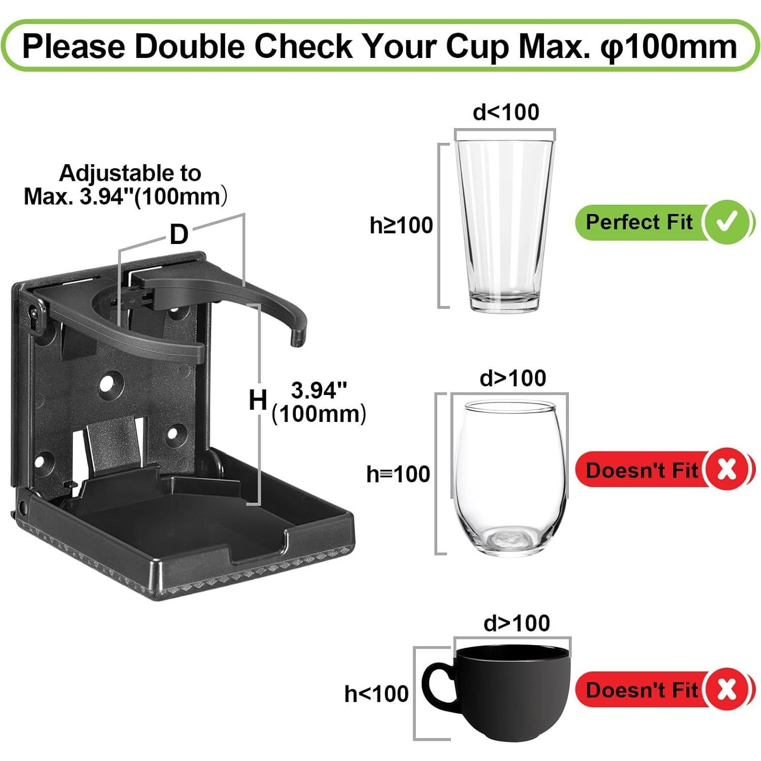 Soporte de Taza Plegable Spurtar para Coche y Barco - Negro