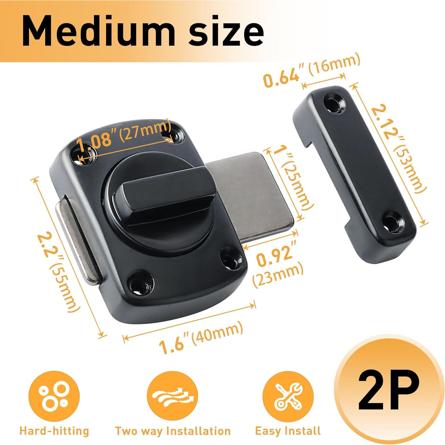 Pestillo Deslizante Alise Negro 2P, Aleación de Zinc, Seguridad