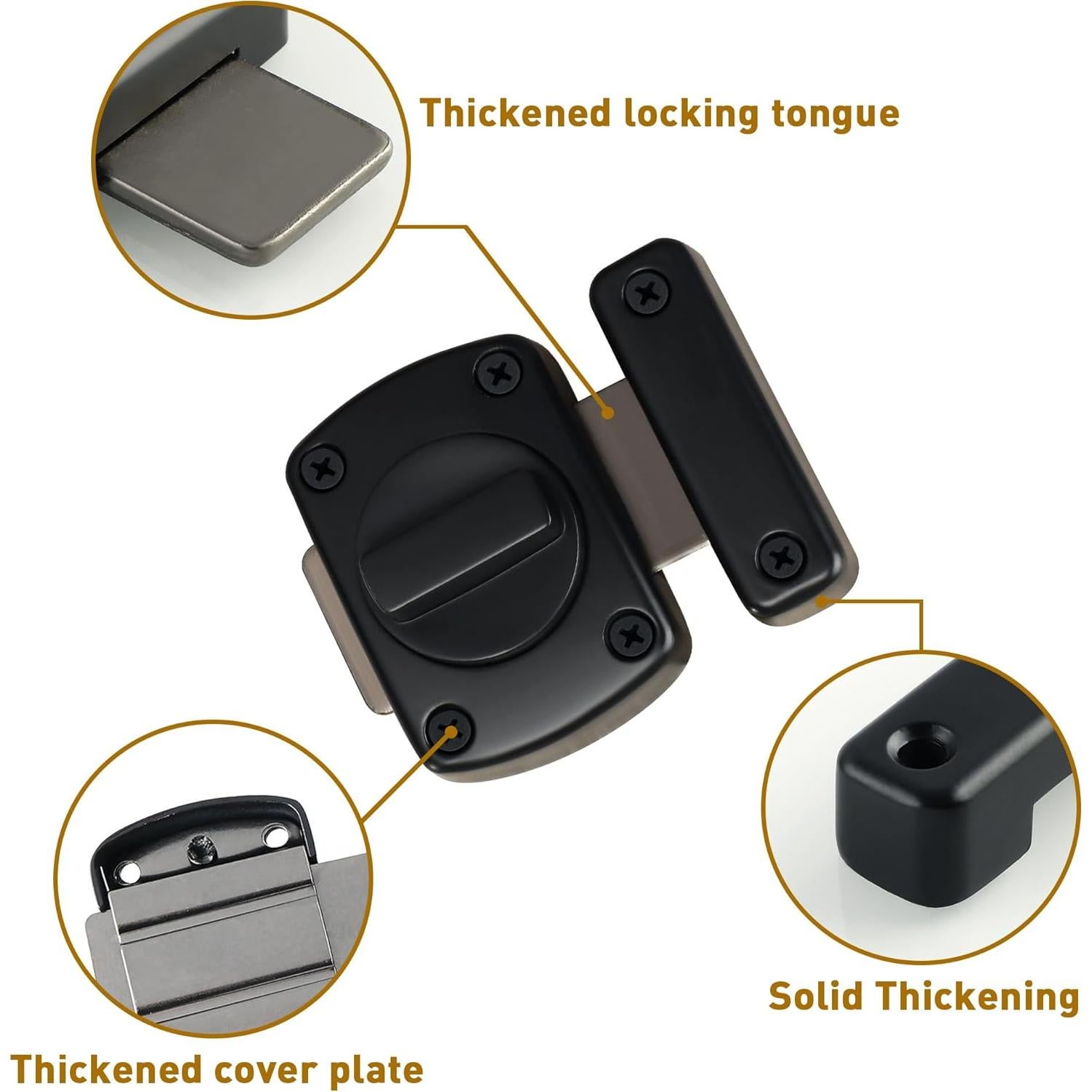 Pestillo Deslizante Alise Negro 2P, Aleación de Zinc, Seguridad