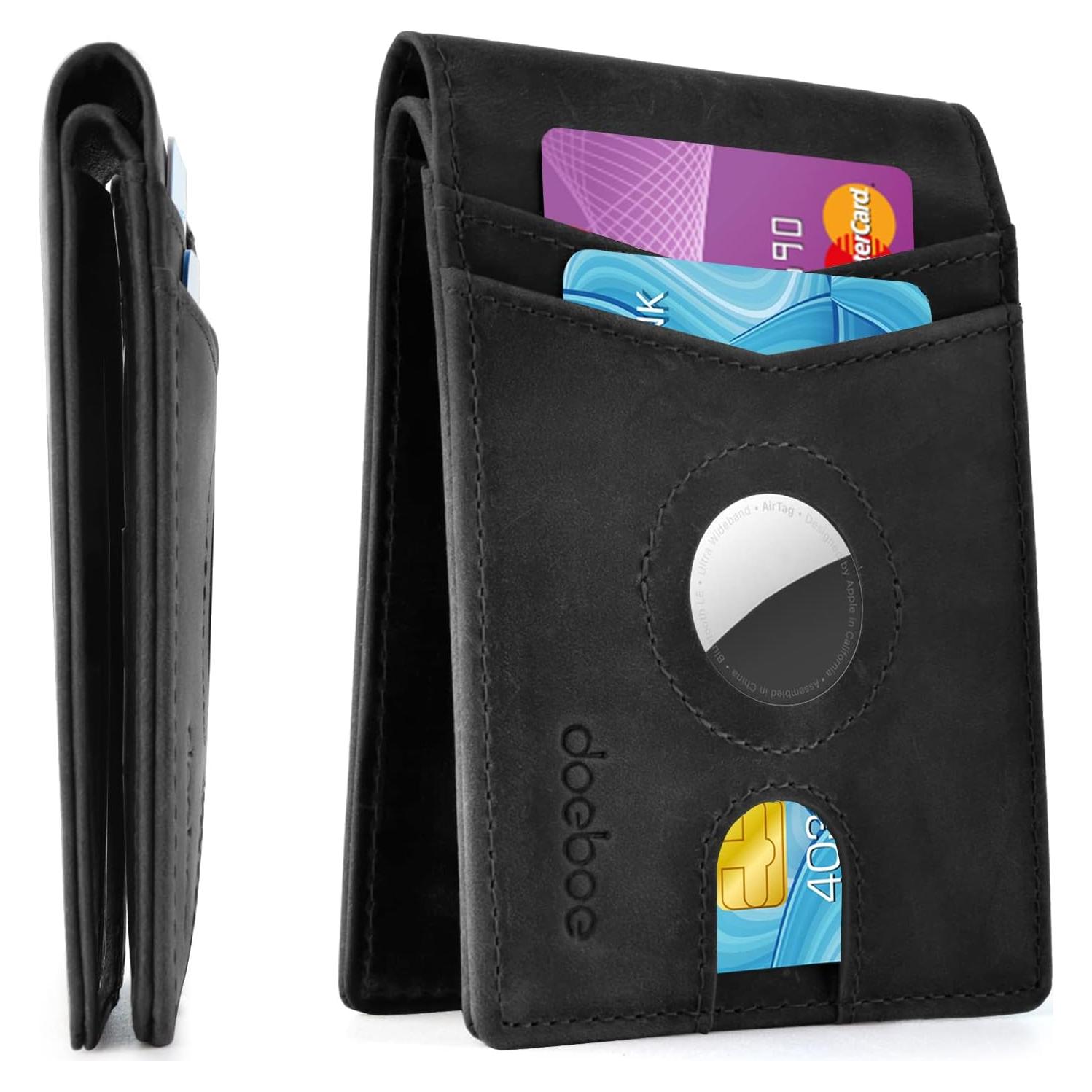 Cartera Airtag Doeboe de Cuero Genuino para Hombre - Bifold