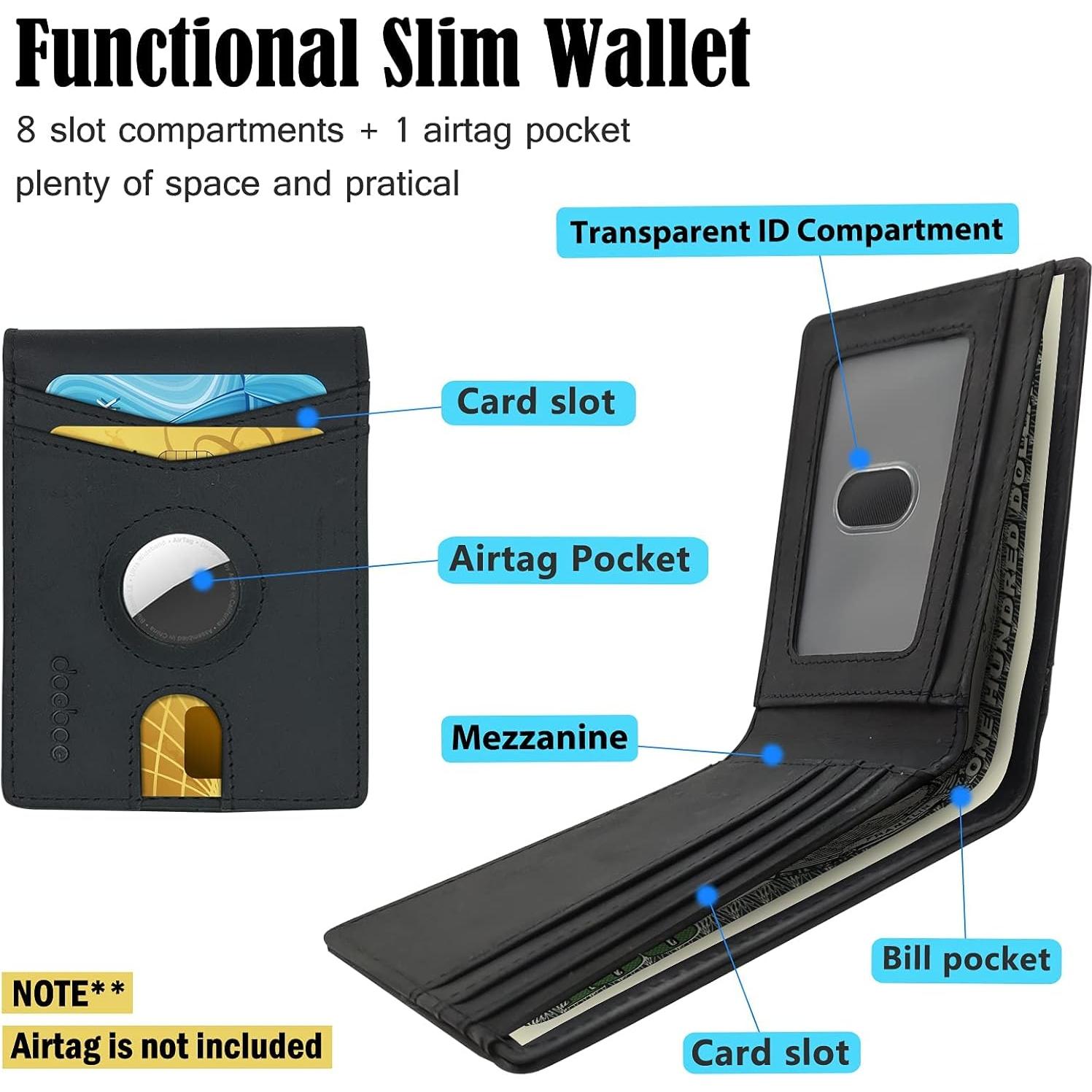 Cartera Airtag Doeboe de Cuero Genuino para Hombre - Bifold