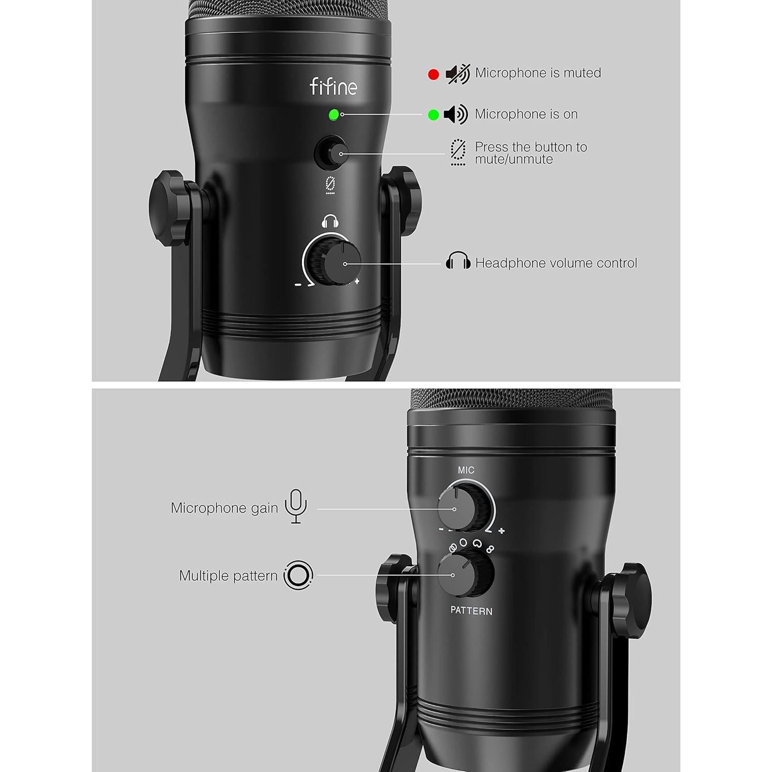 Micrófono de Estudio USB FIFINE K690 con 4 Patrones de Captura