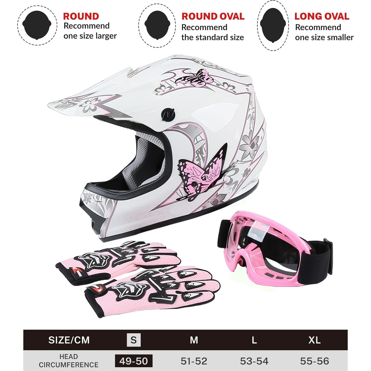SLMOTO Casco Infantil Mariposa Rosa + Gafas y Guantes