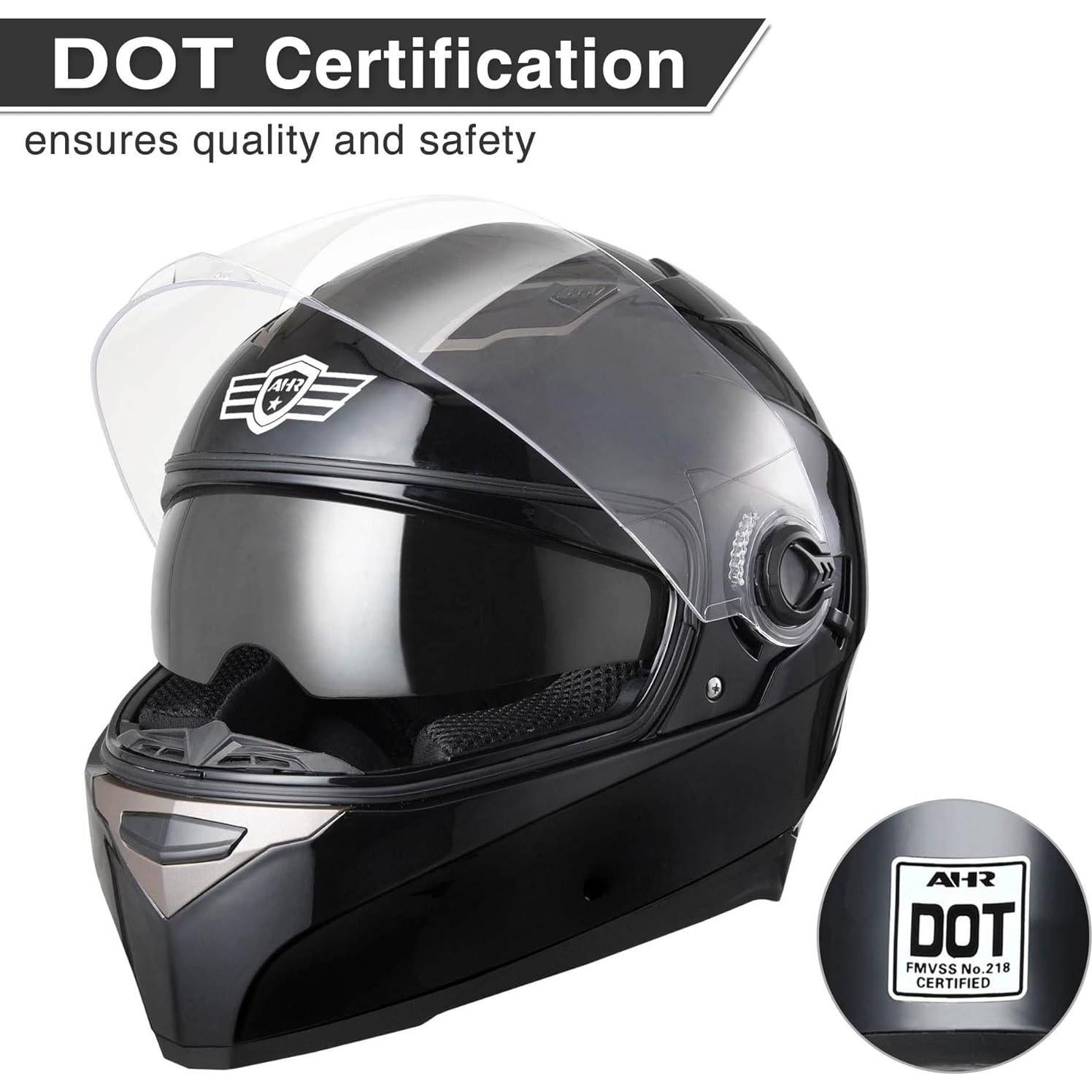 Casco AHR RUN-F1 Negro Pequeño Doble Visor DOT
