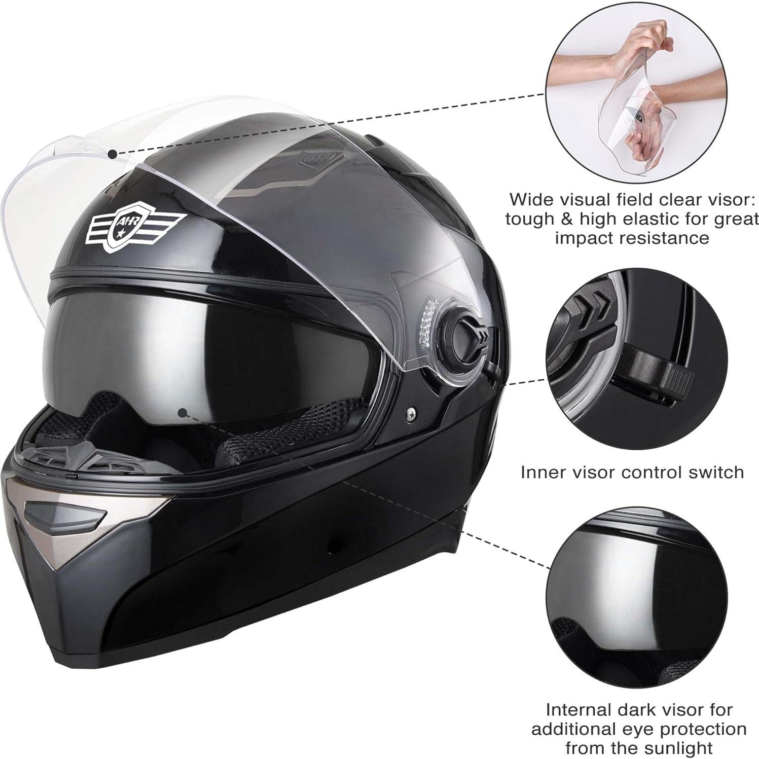 Casco AHR RUN-F1 Negro Pequeño Doble Visor DOT