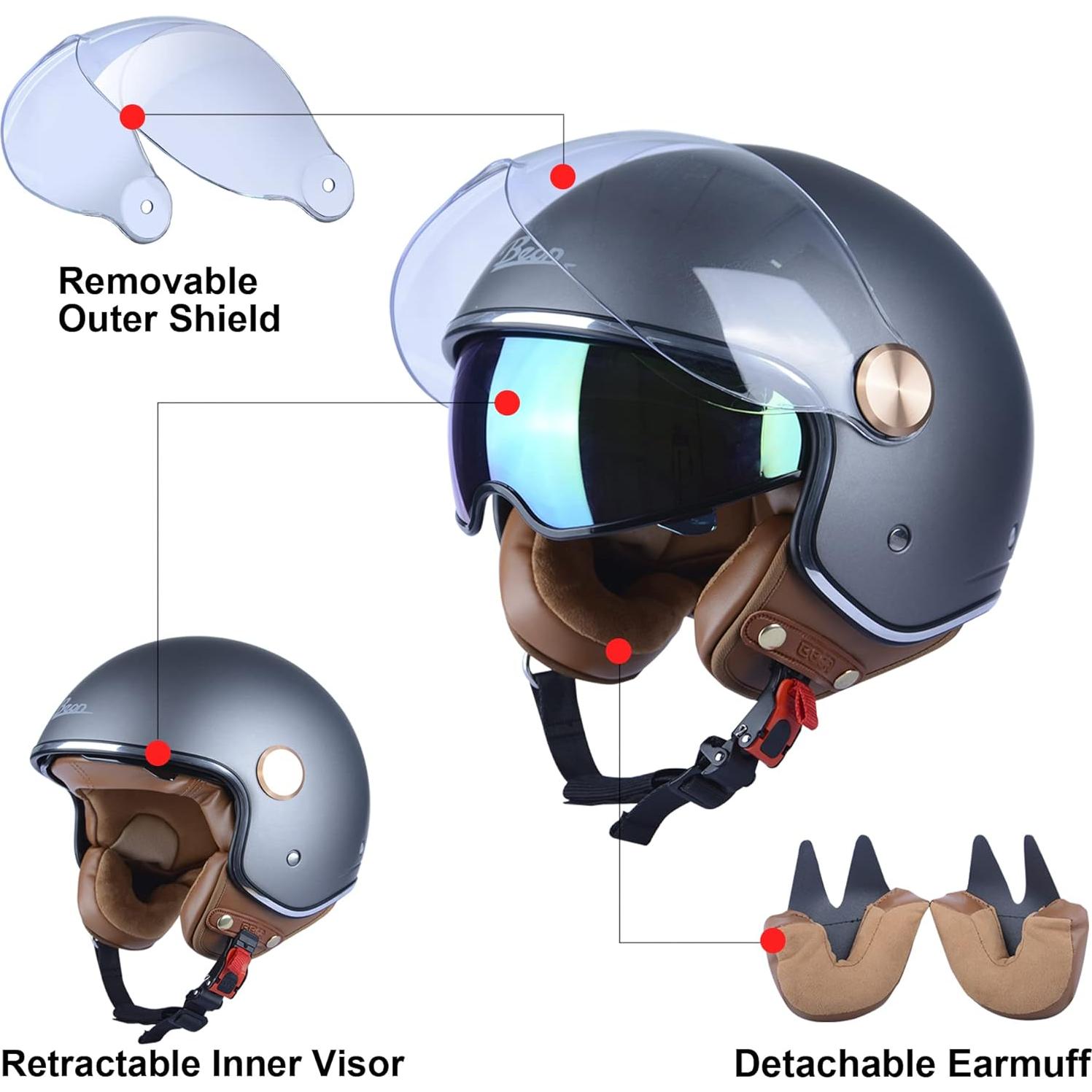 Casco de Moto BEON B-120 Retro Doble Visera Unisex