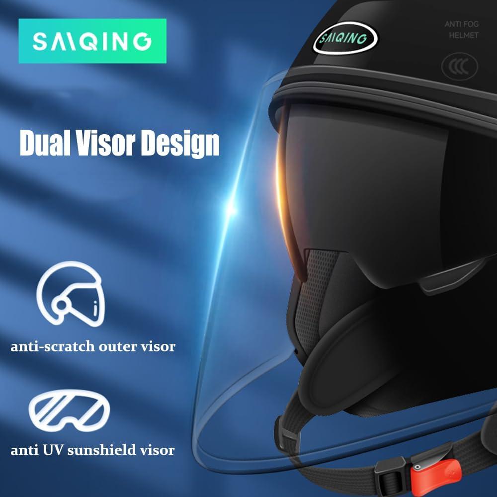 Casco Abierto SanQing 3/4 para Motocicleta Negro Mediano