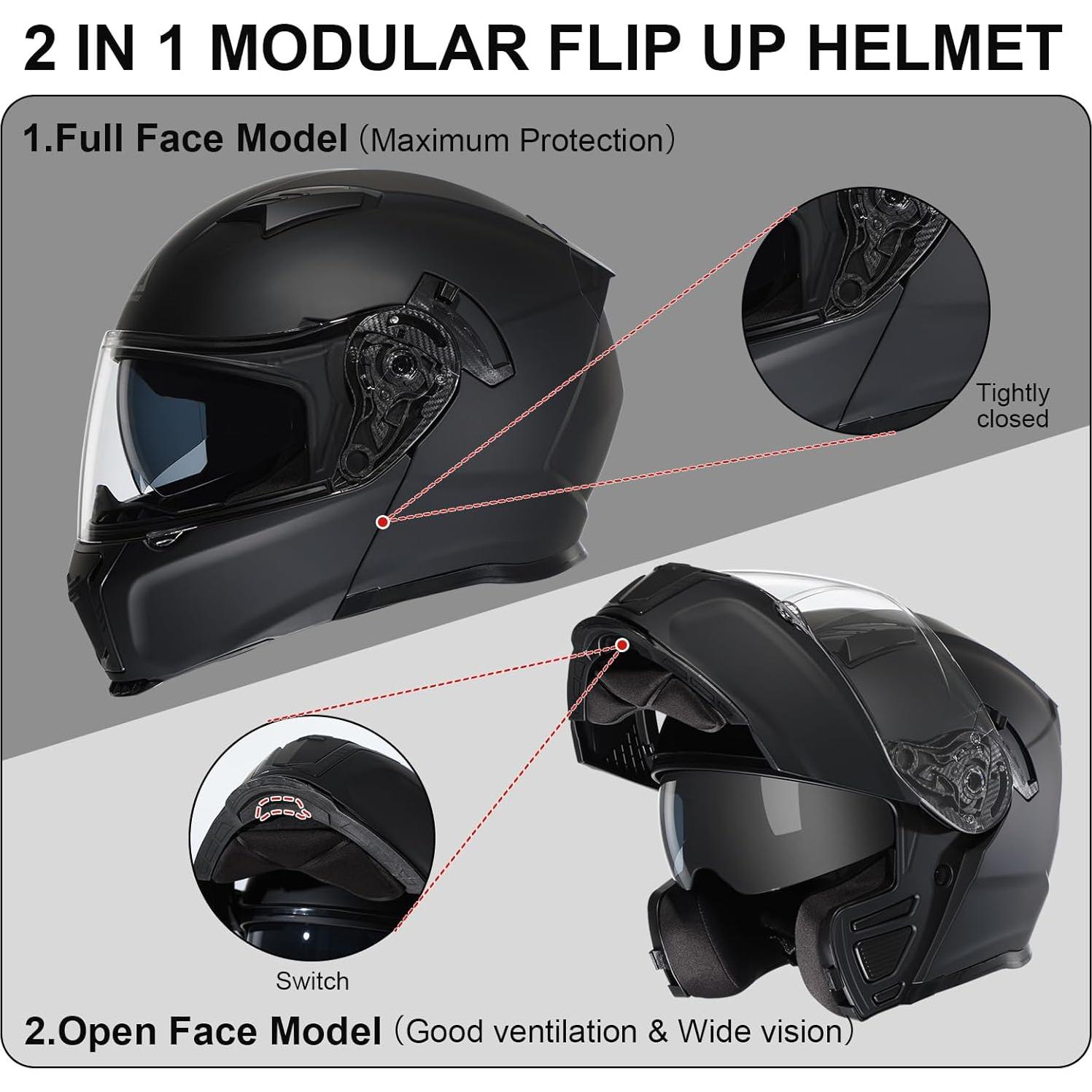 Casco Modular TRIANGLE AH121 para Motocicleta Negro Rojo