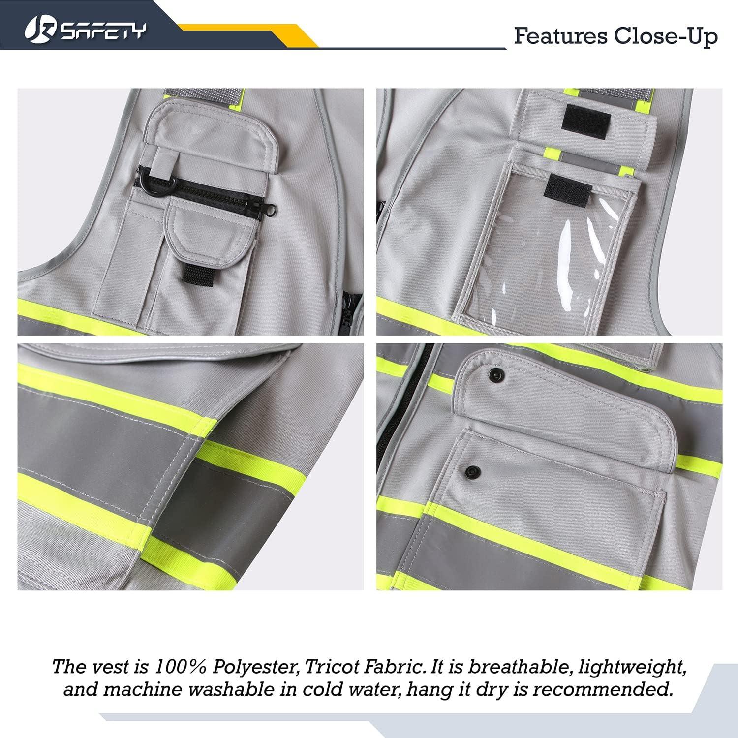 Chaleco de Seguridad JKSafety Hi-Vis 9 Bolsillos XL Gris