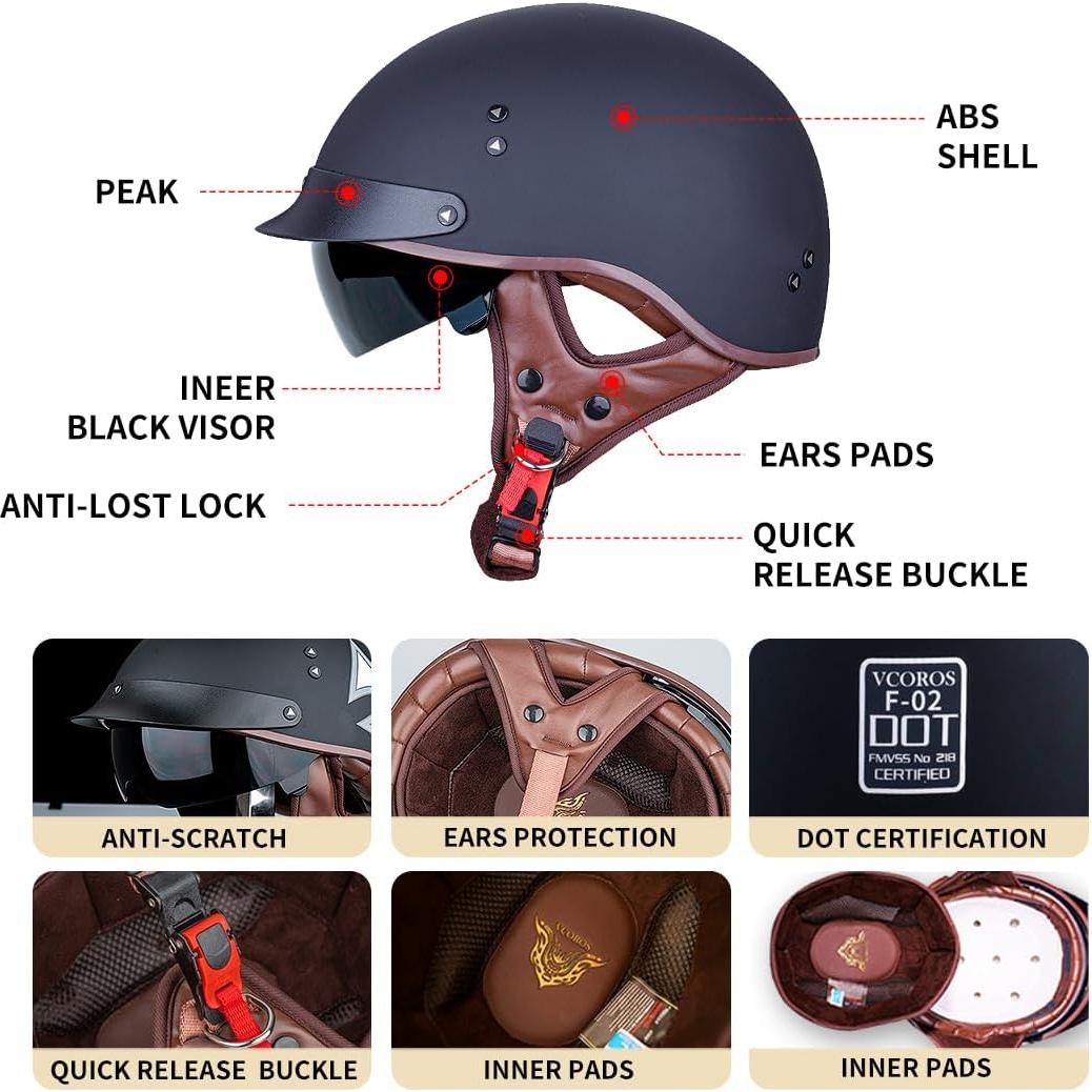 Casco de motocicleta VCOROS F-07 con visera solar y hebilla M