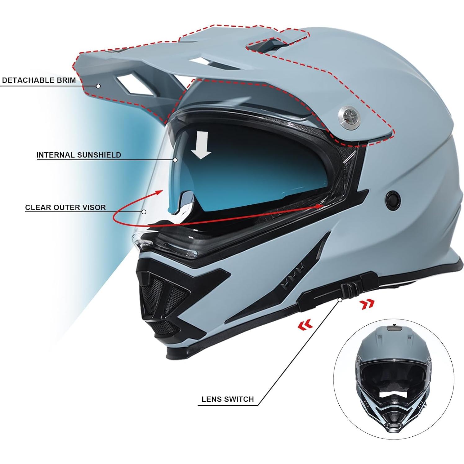 Casco Triangle AH609 Dual Sport para Motocicleta Gris