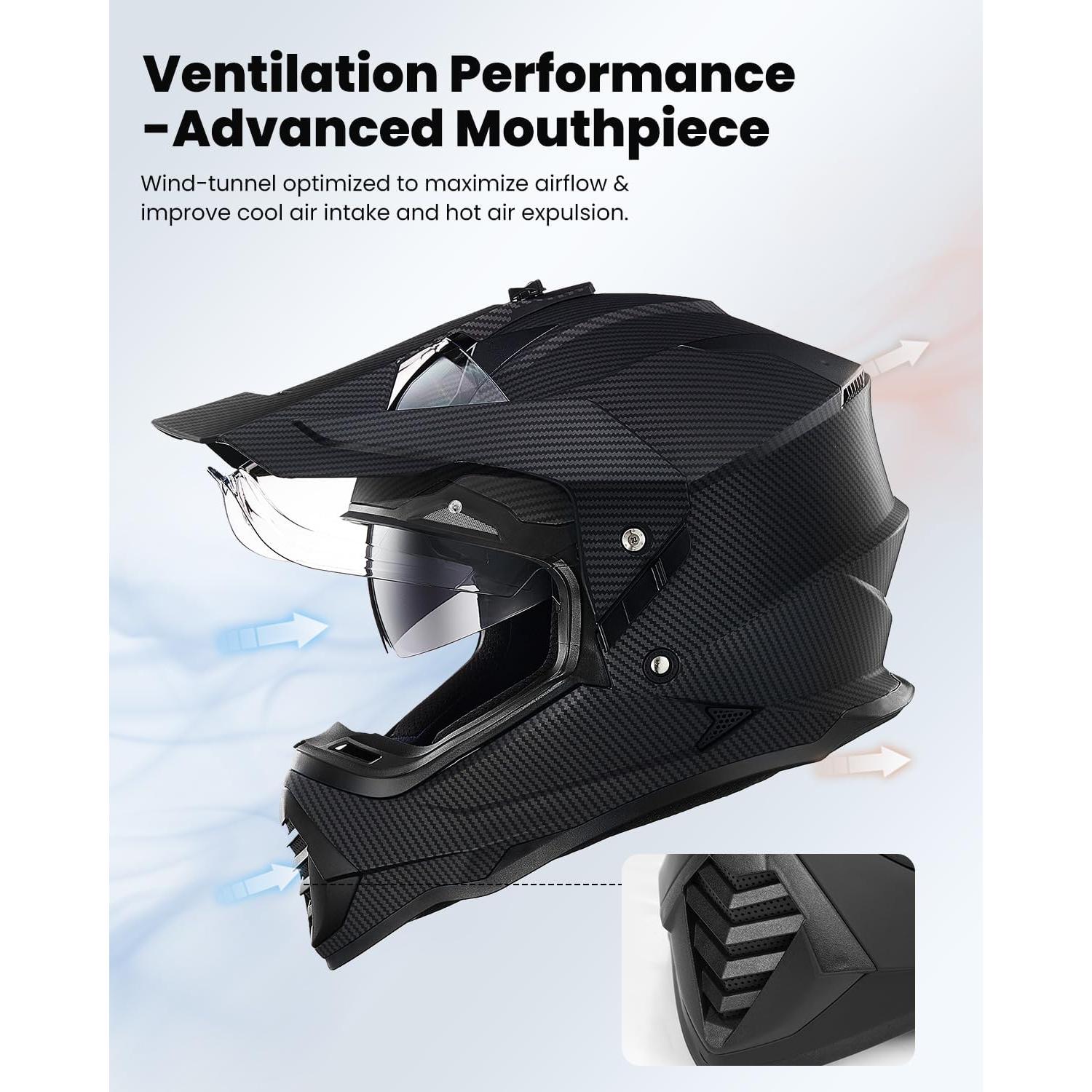 Casco ILM WS902 Doble Visera Fibra de Carbono Grande