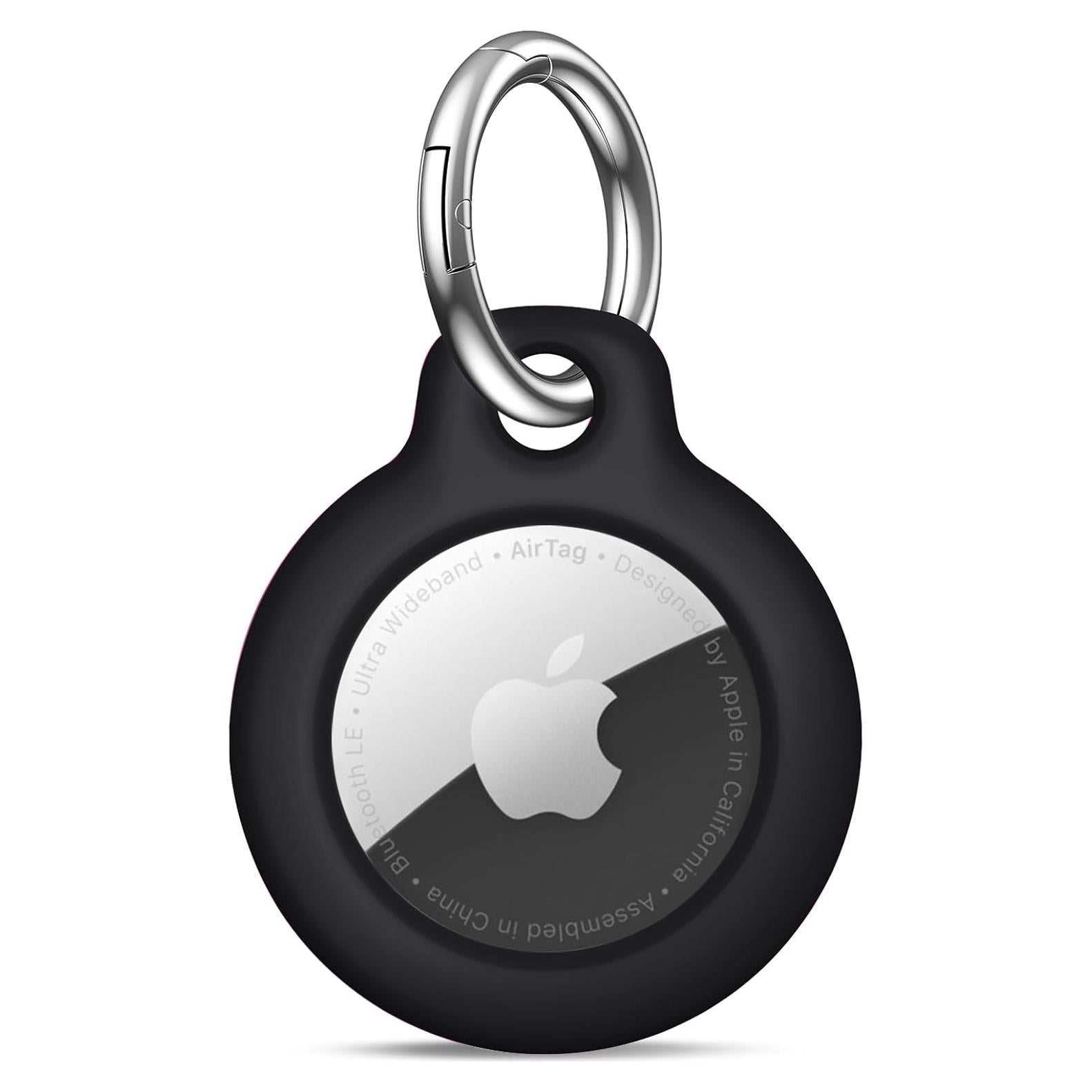 QYQa Airtag Holder and Air tag Case with Spring Keychain, PC Airtags Key Chain Compatible with Apple Airtag for Pets,Keys, Bags, Luggage(Black)