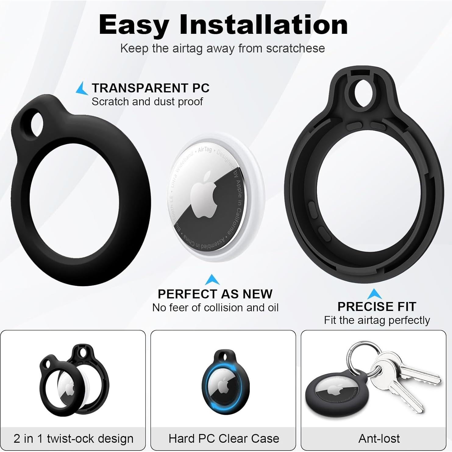 QYQa Airtag Holder and Air tag Case with Spring Keychain, PC Airtags Key Chain Compatible with Apple Airtag for Pets,Keys, Bags, Luggage(Black)