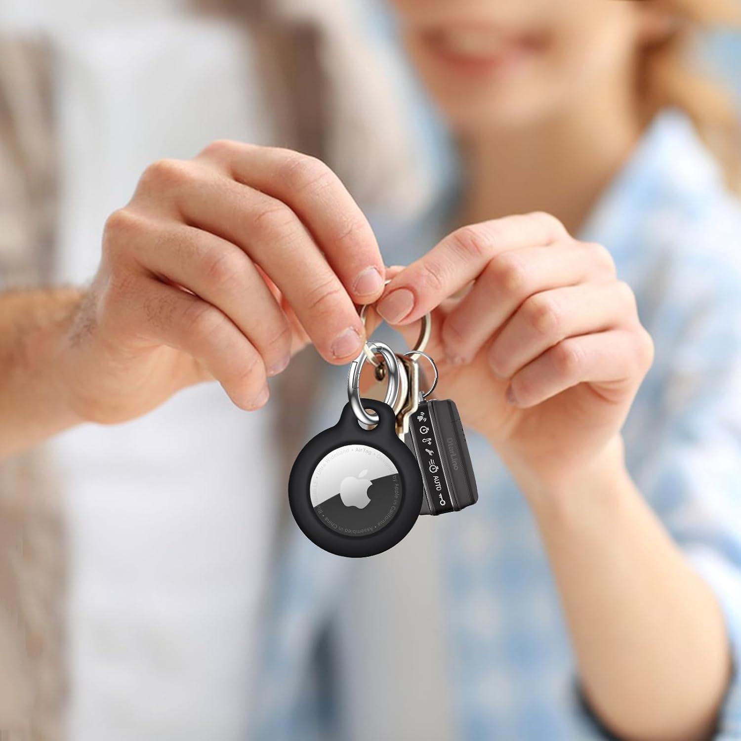 QYQa Airtag Holder and Air tag Case with Spring Keychain, PC Airtags Key Chain Compatible with Apple Airtag for Pets,Keys, Bags, Luggage(Black)