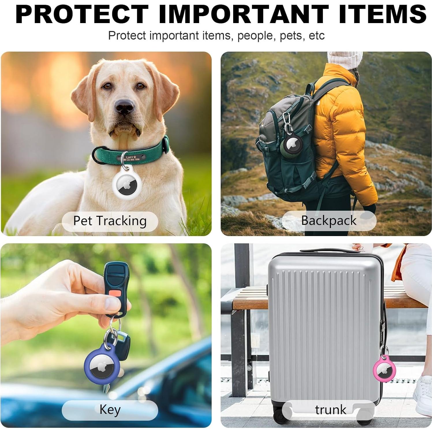 QYQa Airtag Holder and Air tag Case with Spring Keychain, PC Airtags Key Chain Compatible with Apple Airtag for Pets,Keys, Bags, Luggage(Black)