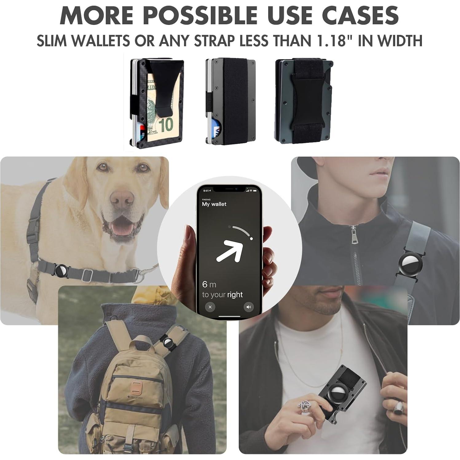 Metal AirTag Holder for Slim Wallet - Full Set with Rotating Installation & Cash Strap | Matte Black Secure Case | Premium AirTag Accessories