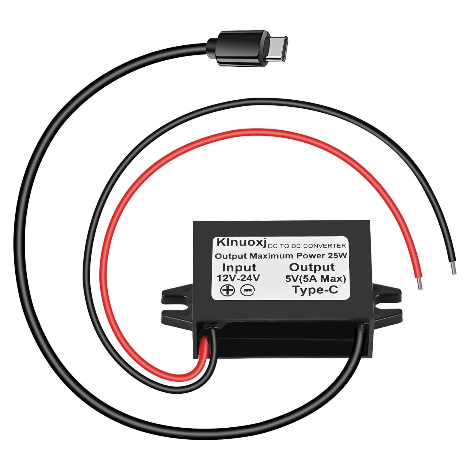 Convertidor DC 12V/24V a 5V USB C Klnuoxj 5A 25W IP68