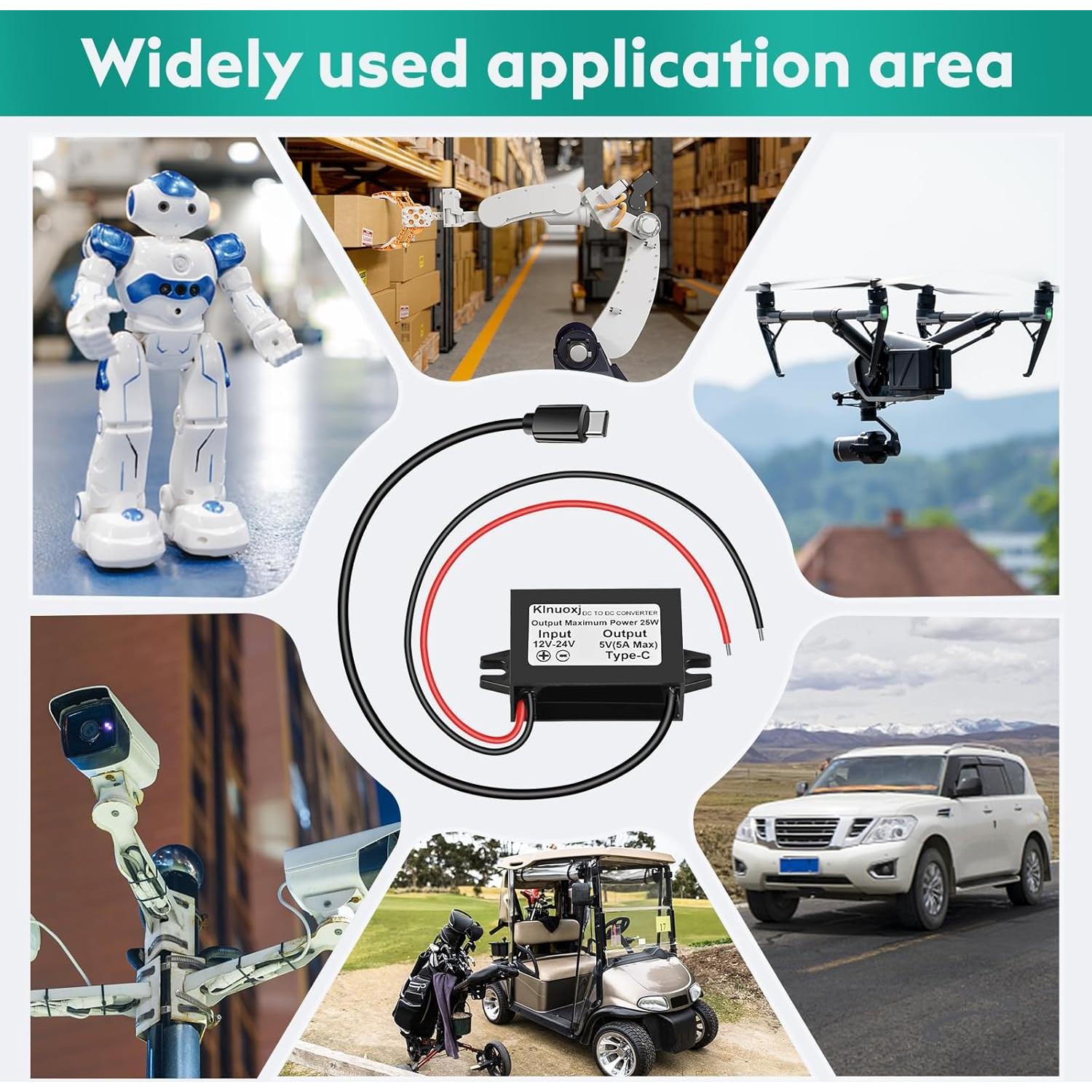 Convertidor DC 12V/24V a 5V USB C Klnuoxj 5A 25W IP68