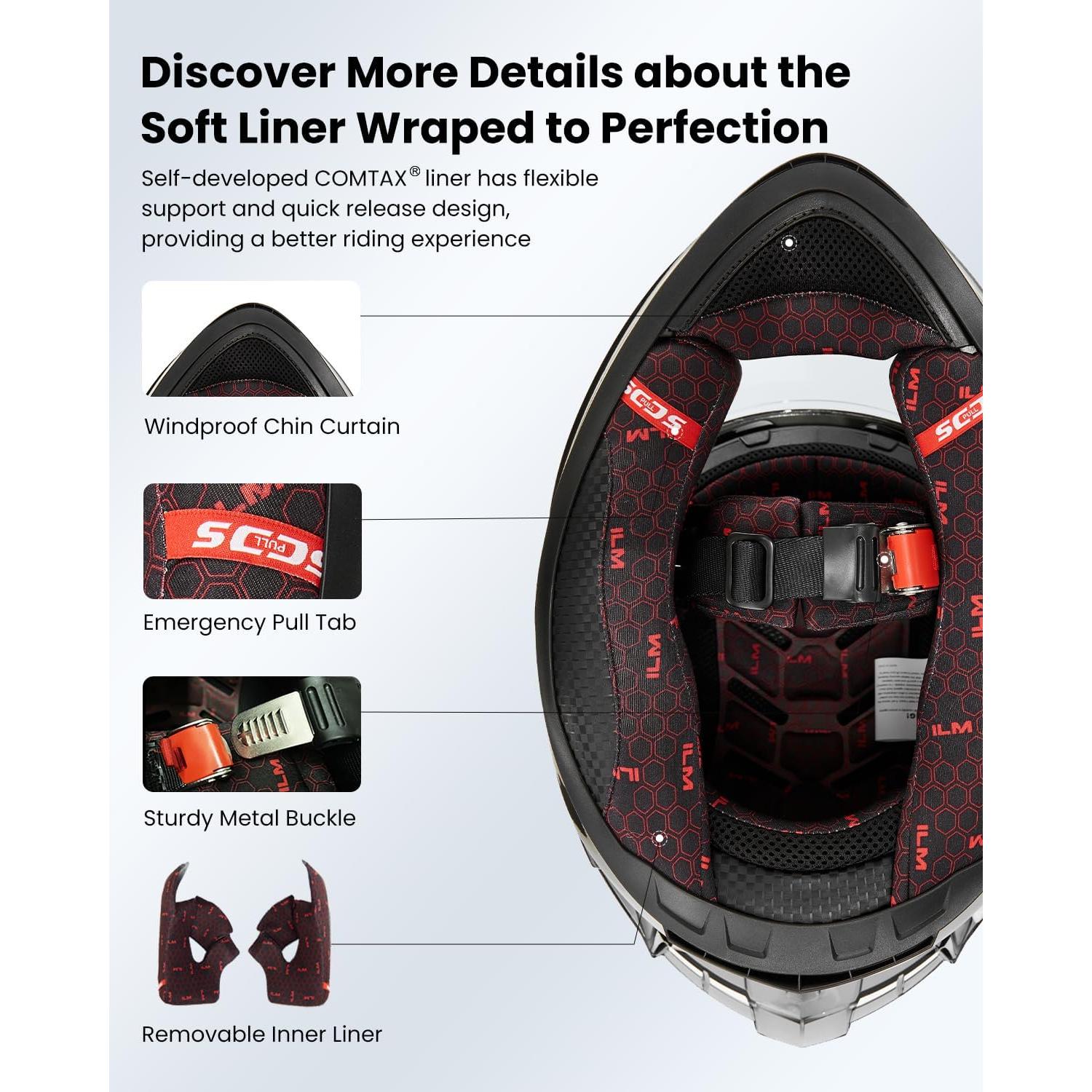 Casco de motocicleta ILM Z501 rojo con 2 viseras y ventilación