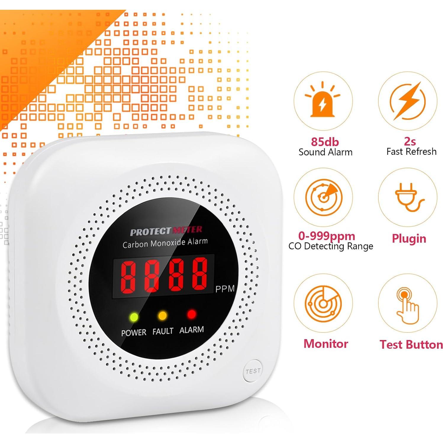 Detectores de Monóxido de Carbono Protectmeter 2 Piezas LCD